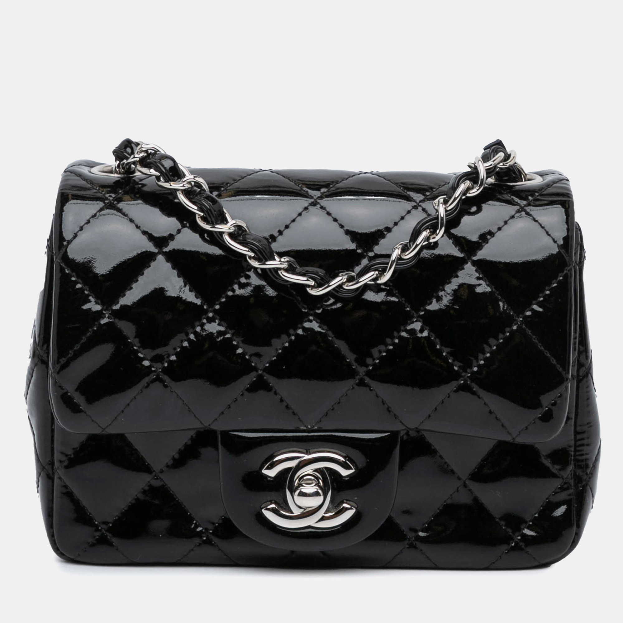 

Chanel Black Mini Square Classic Patent Single Flap