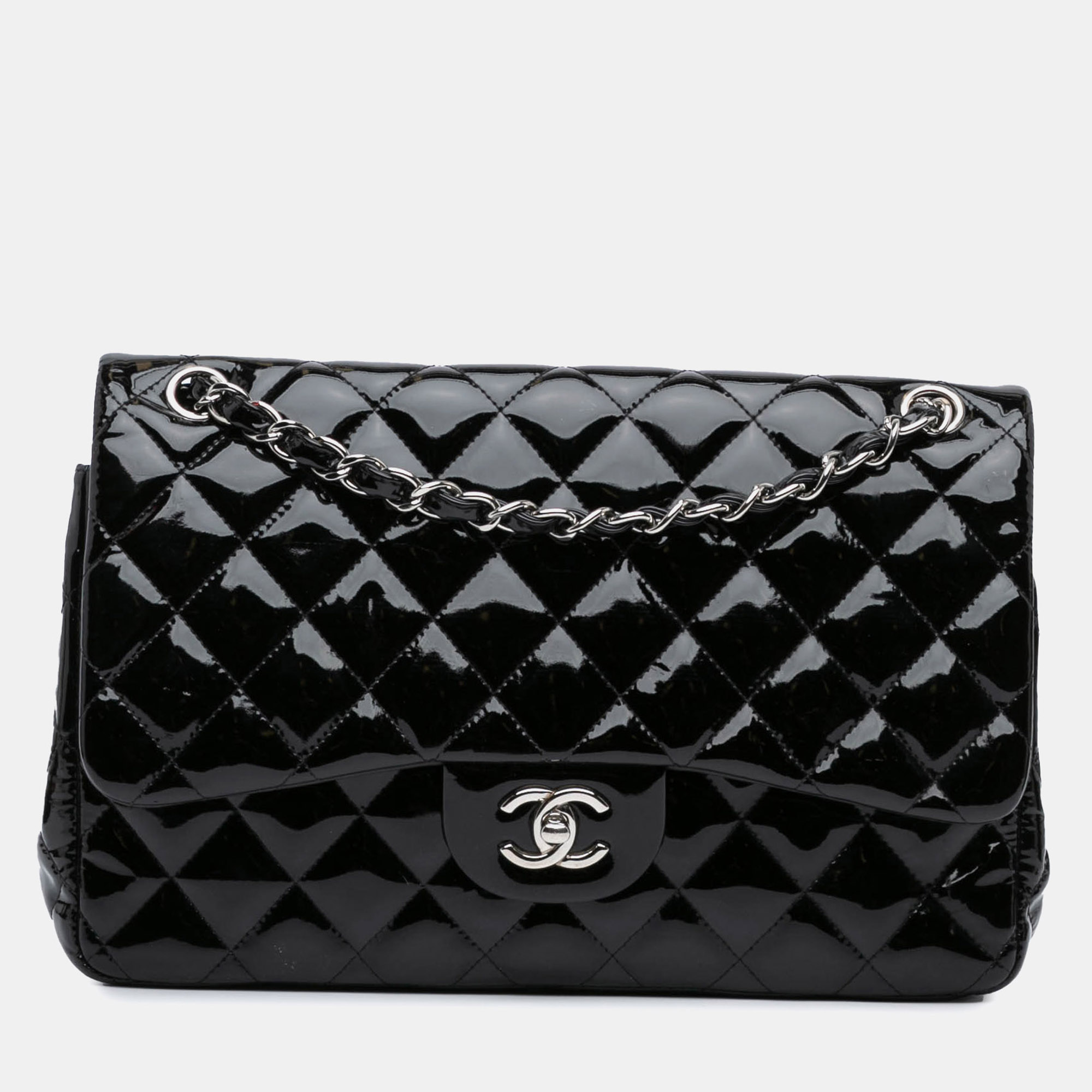 

Chanel Black Jumbo Classic Patent Double Flap