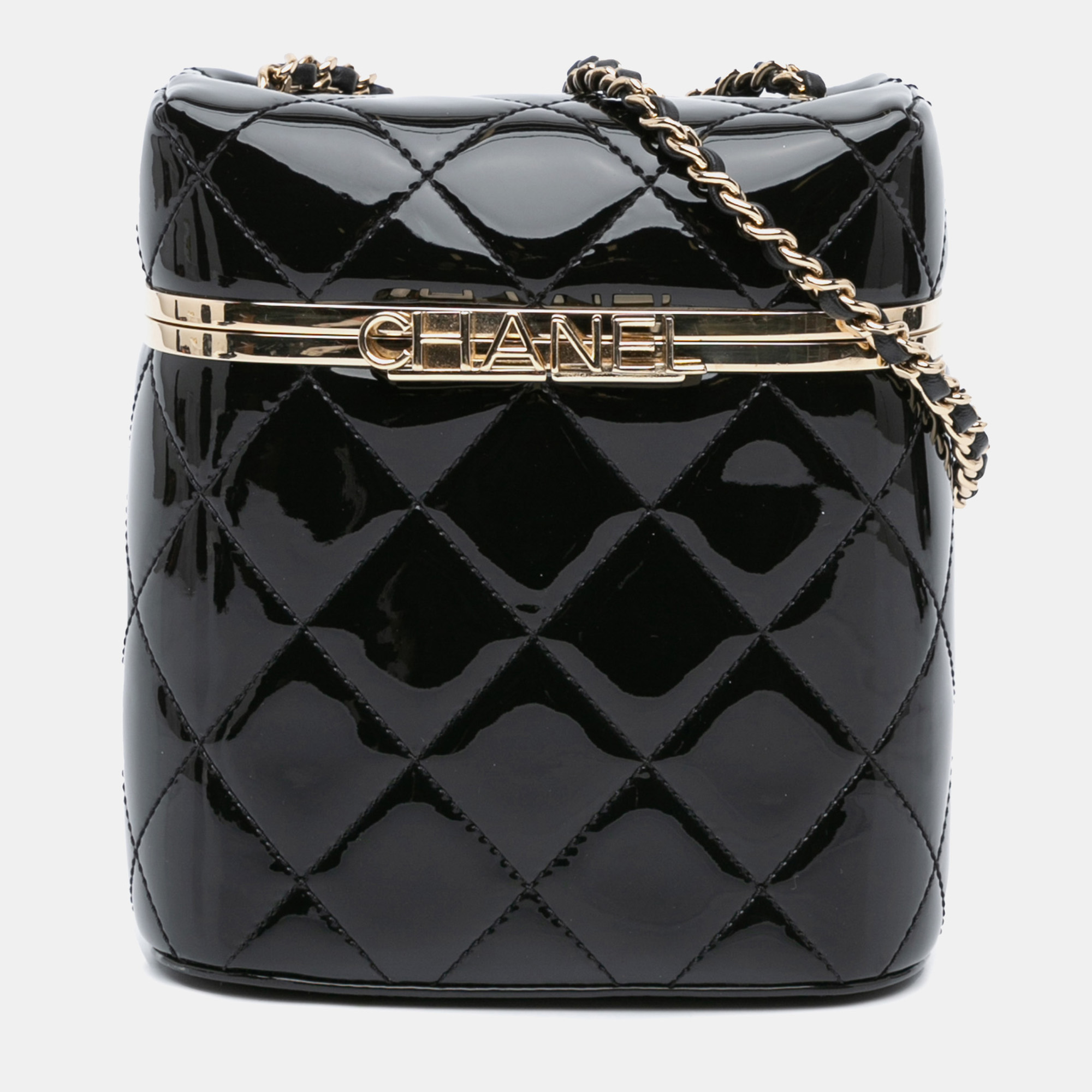 

Chanel Black Quilted Patent Logo Chain Vanity Case