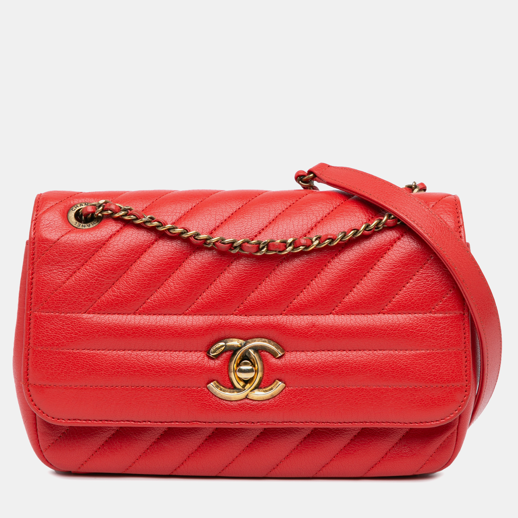 

Chanel Red Small Diagonal Quilted Goatskin Flap