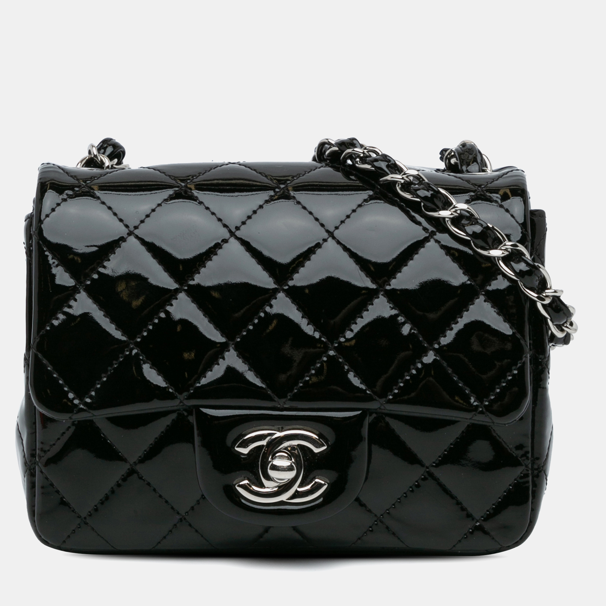 

Chanel Black Mini Square Classic Patent Single Flap