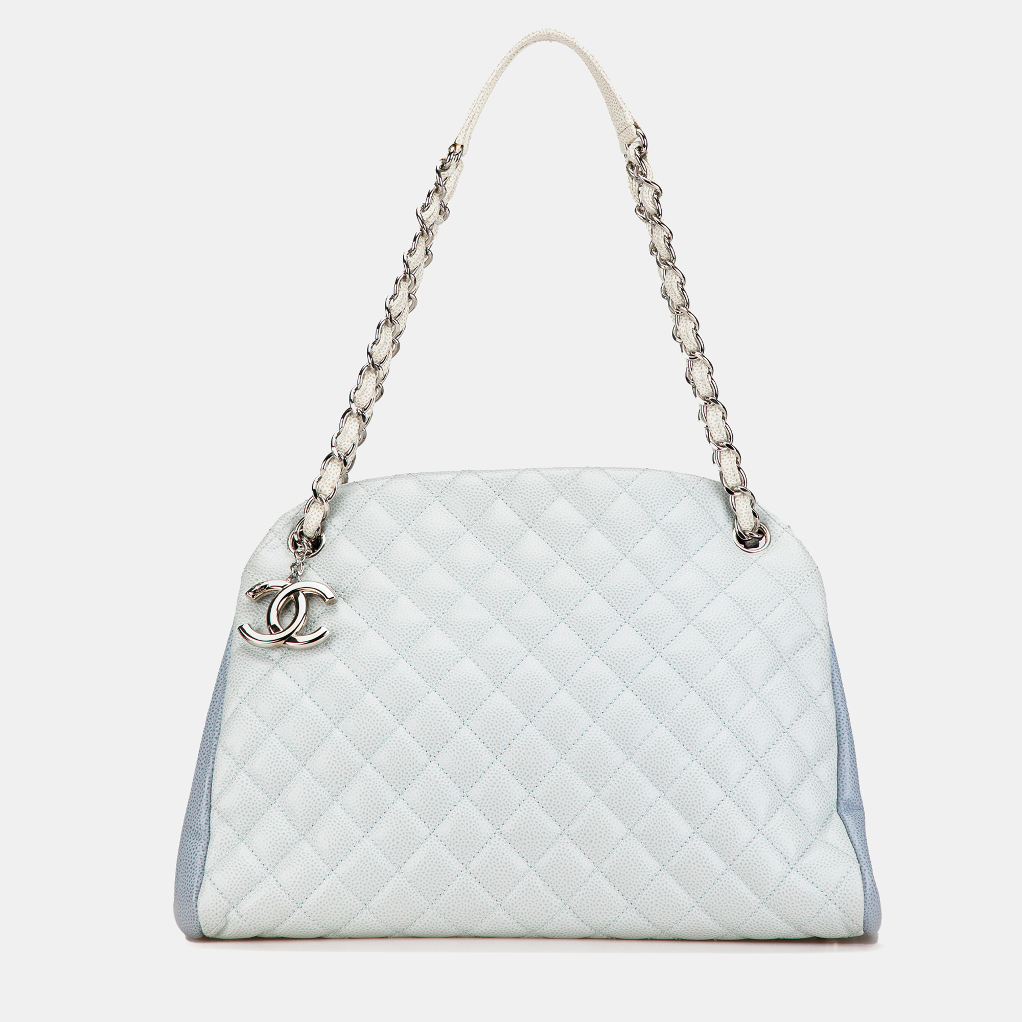 

Chanel Blue Large Tricolor Caviar Just Mademoiselle Bowling Bag