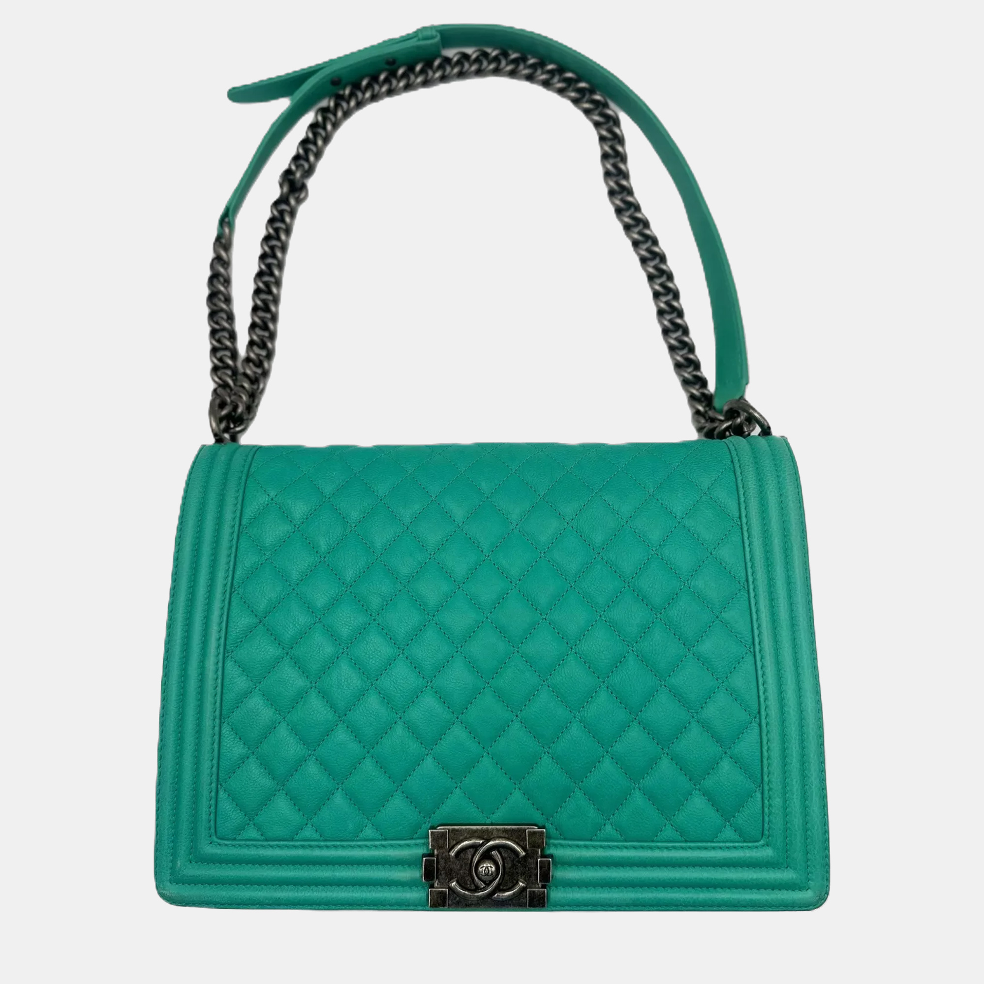 

Chanel Boy Large Green Quilted Lambskin Leather Shoulder Bag