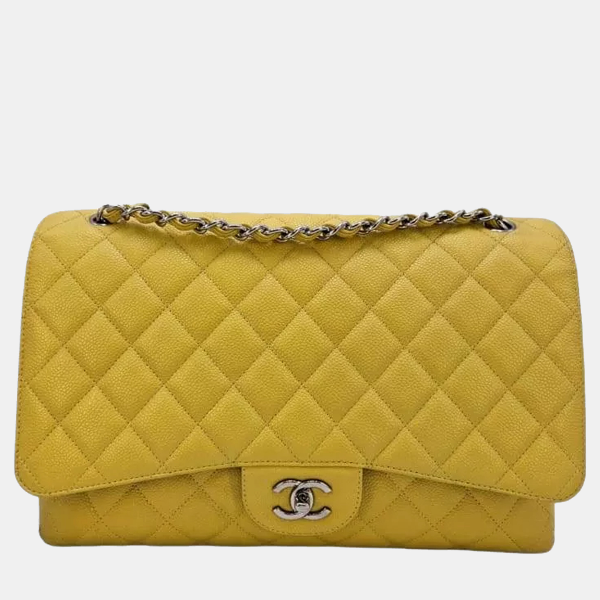 

Chanel Classic Single Flap Maxi Yellow Quilted Caviar Leather Shoulder Bag