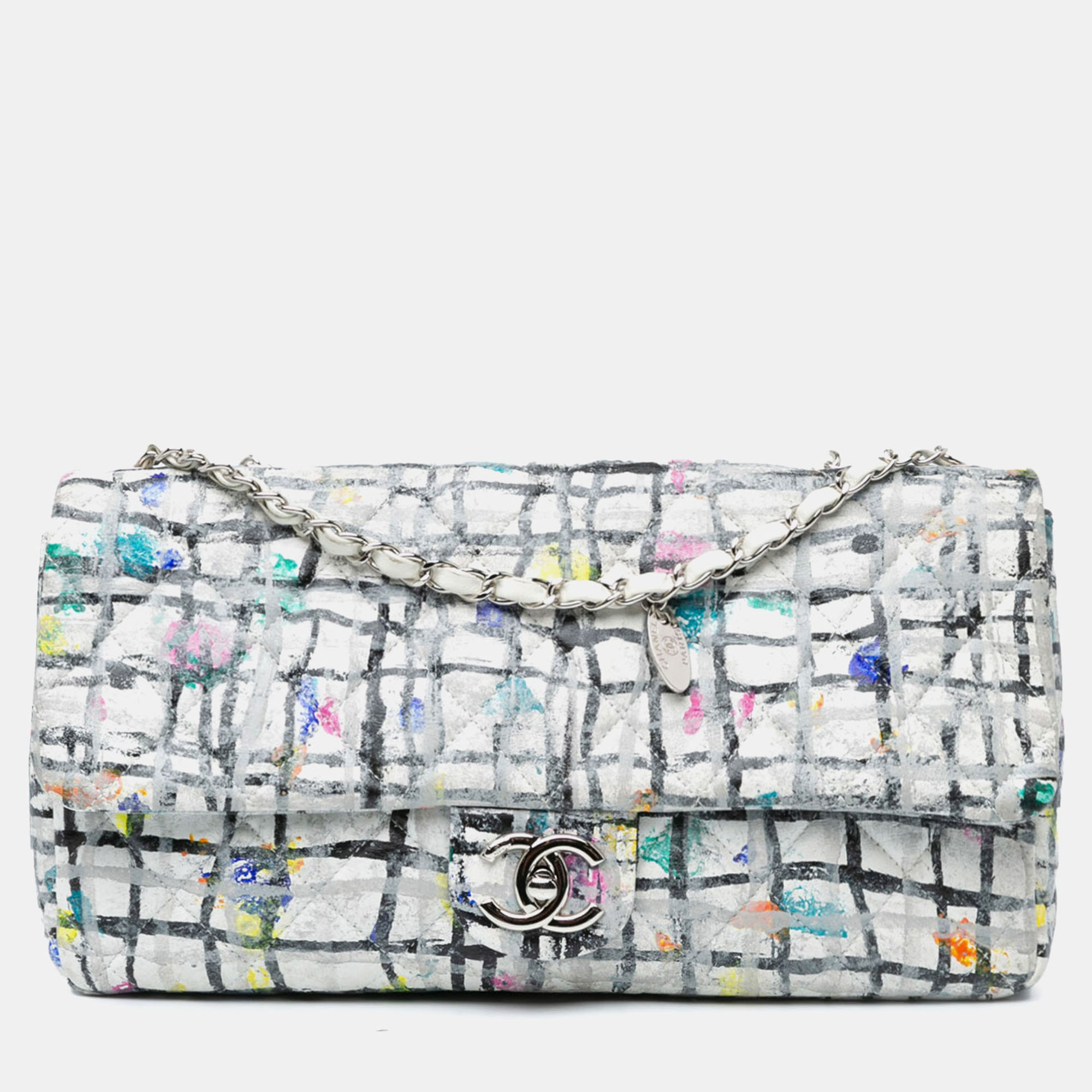 

Chanel White Medium Calfskin Hand Painted Graffiti Flap Bag