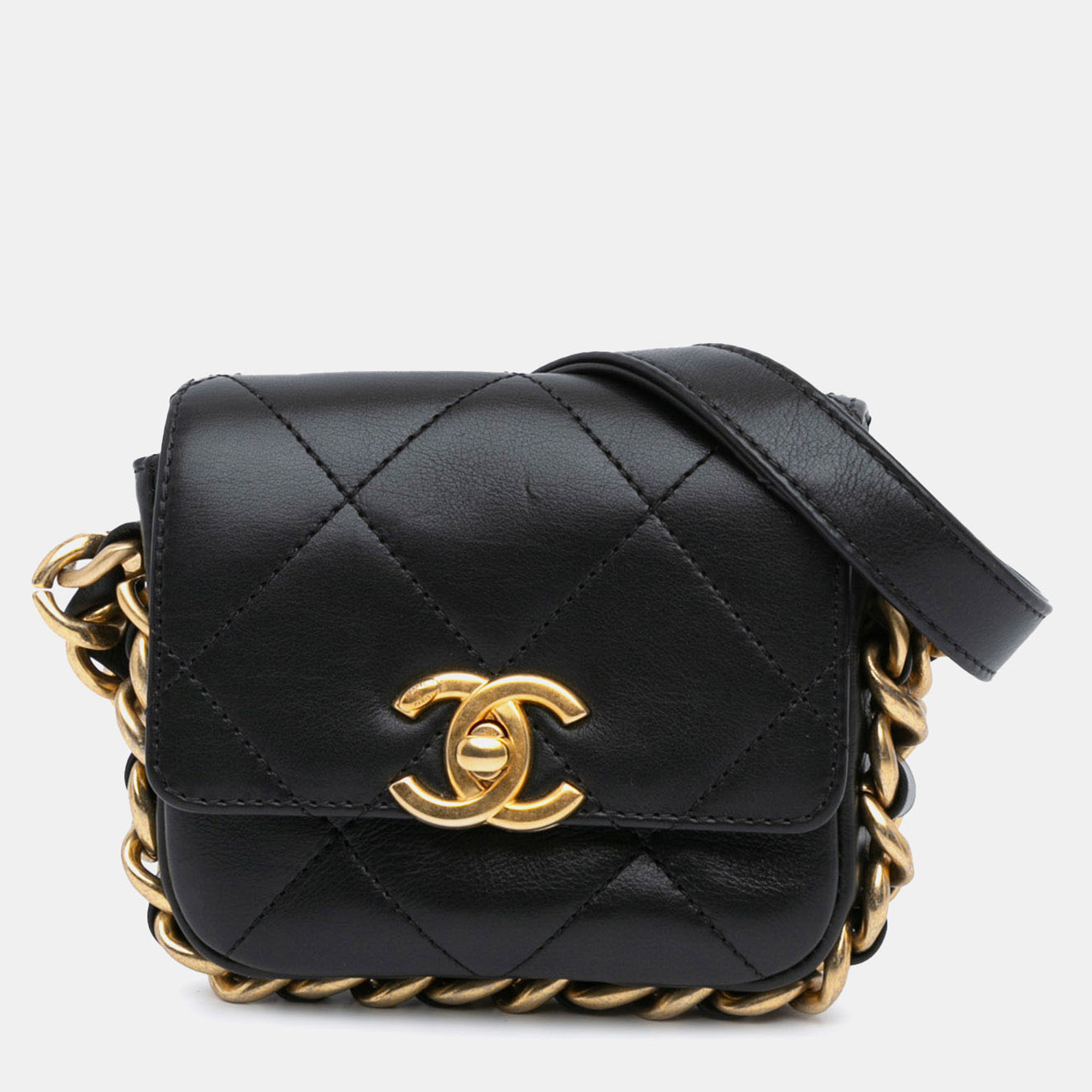 

Chanel Black Mini Quilted Calfskin Framing Chain Flap Bag