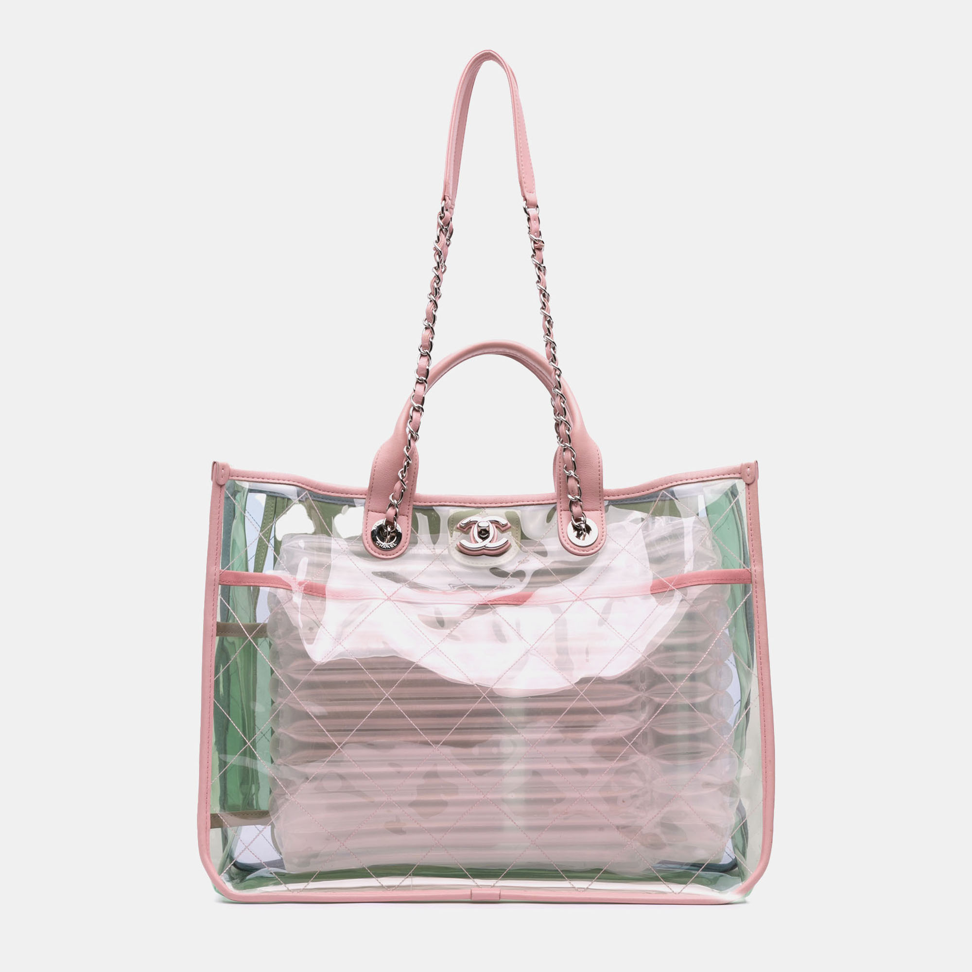 

Chanel Green Pink Medium Tricolor PVC and Lambskin Coco Splash Shopping Tote
