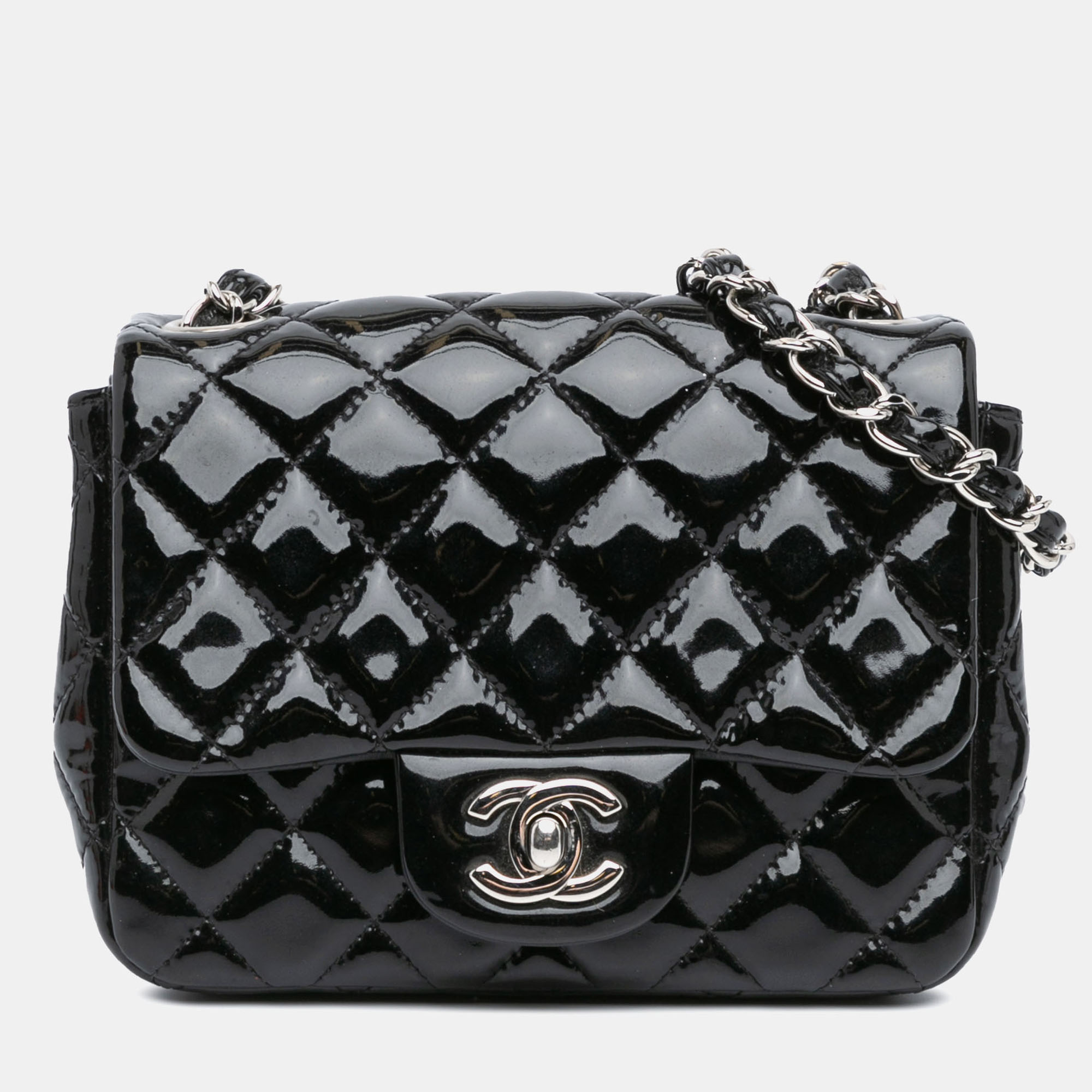 

Chanel Black Mini Square Classic Patent Single Flap