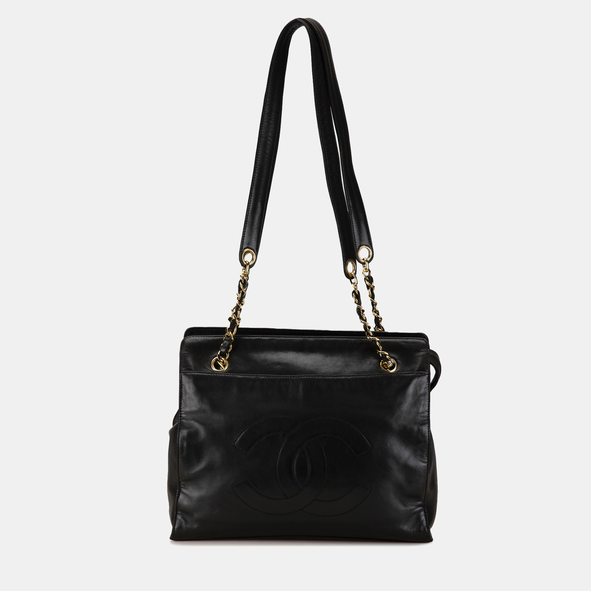Pre-owned Chanel Black Cc Lambskin Chain Tote