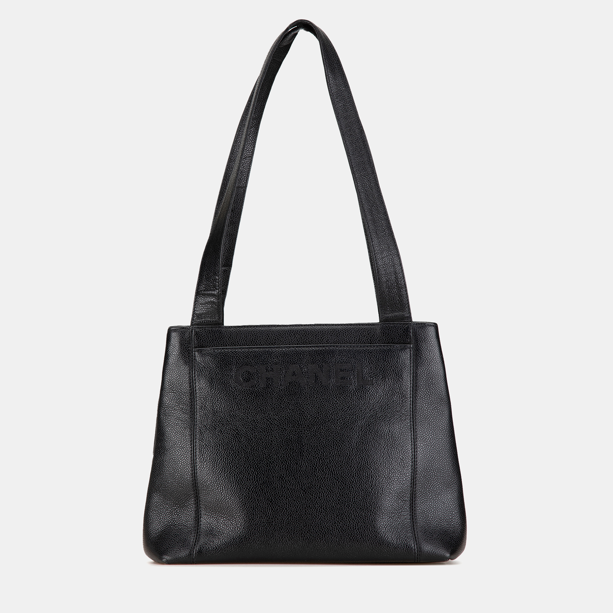 

Chanel Black Embroidered Caviar Logo Shoulder Bag