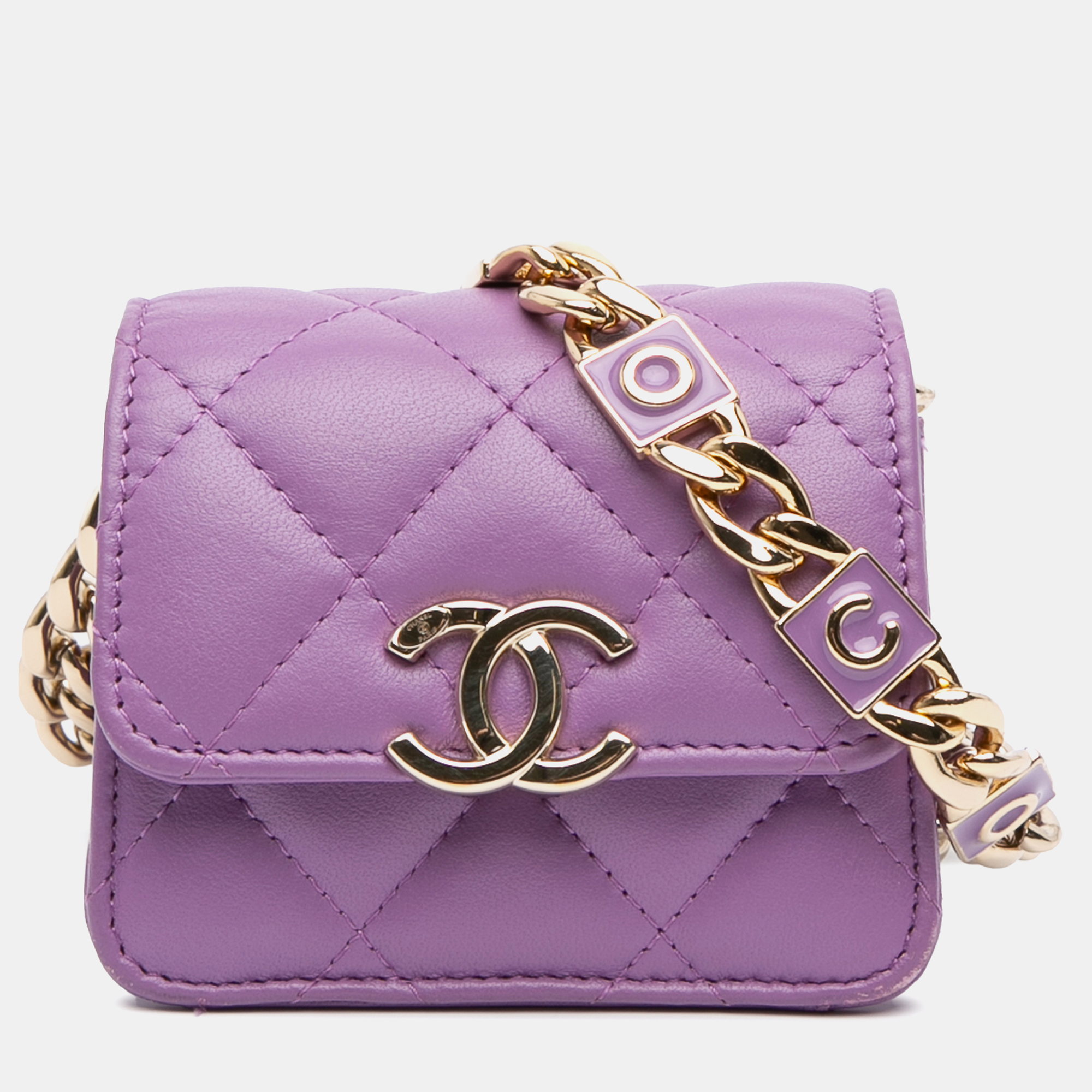 

Chanel Purple CC Quilted Lambskin Coco Card Holder on Chain