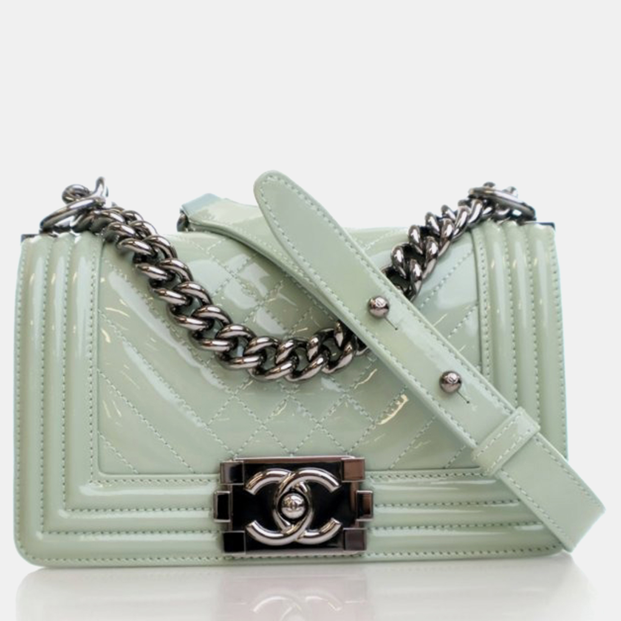 

Chanel Small Green Patent Boy Bag