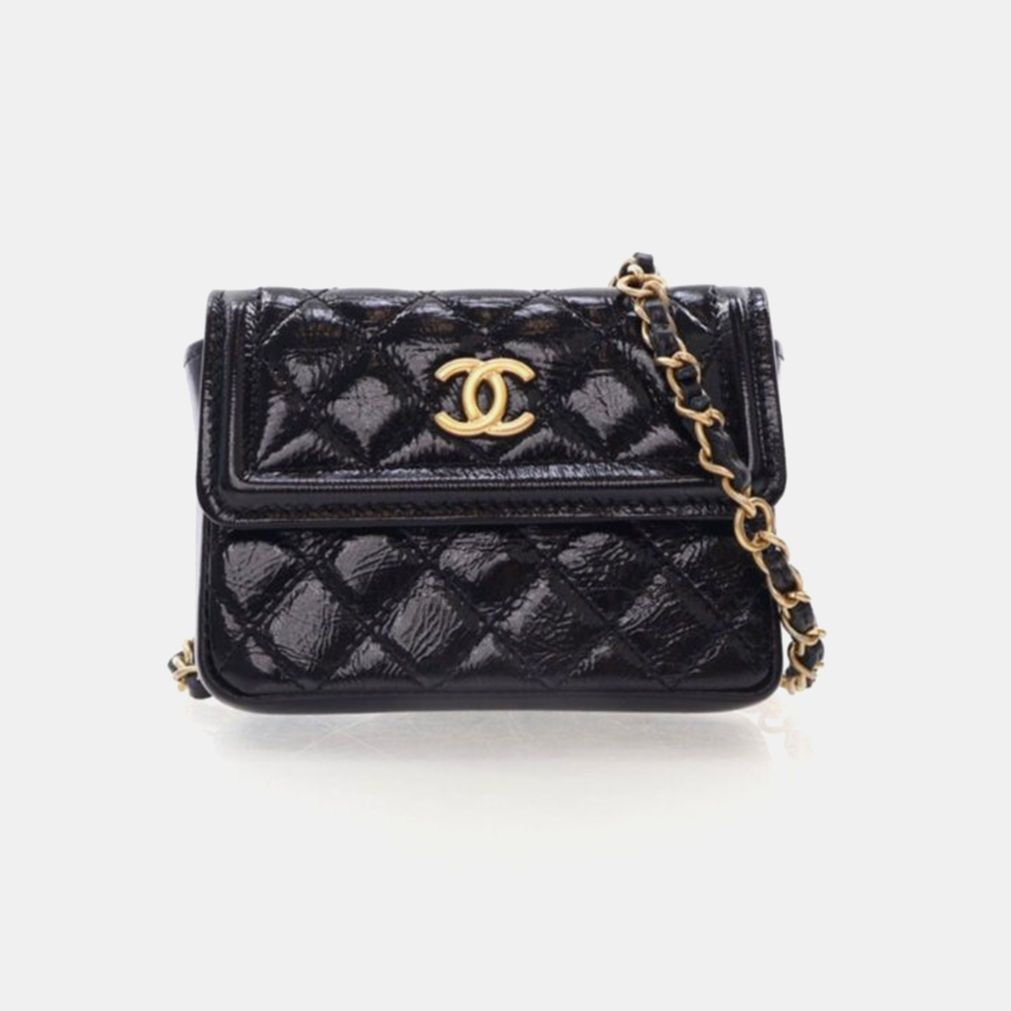 

Chanel Mini Black Shiny Calfskin Waist Belt Bag