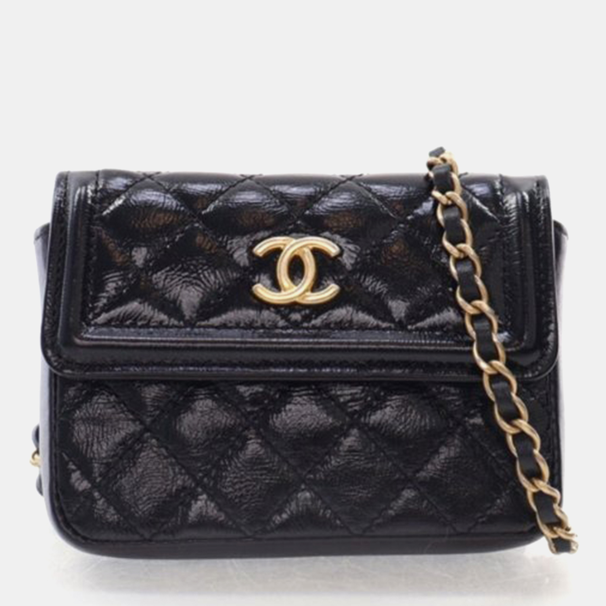 

Chanel Mini Black Shiny Calfskin Waist Belt Bag