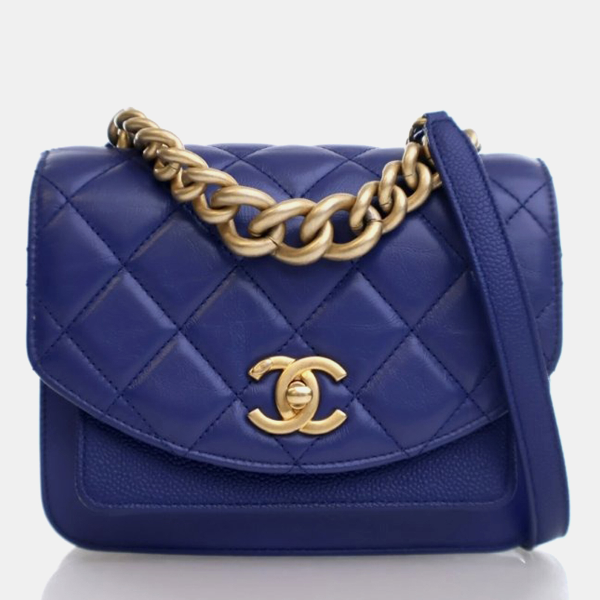 

Chanel Chain Handle Mini Black Calfskin Flap Bag, Blue
