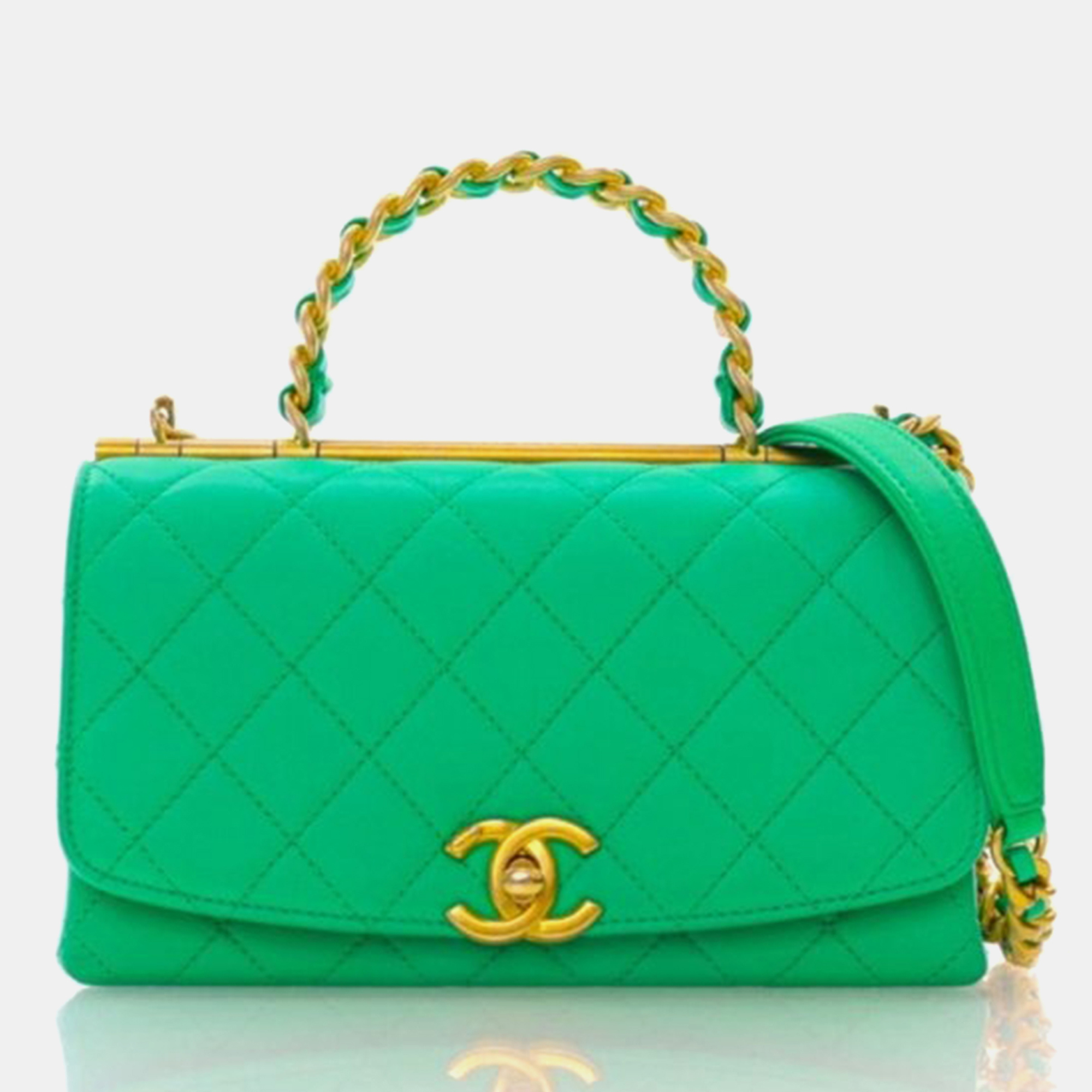 

Chanel La Parisienne Mini Green Lambskin Top Handle Flap Bag