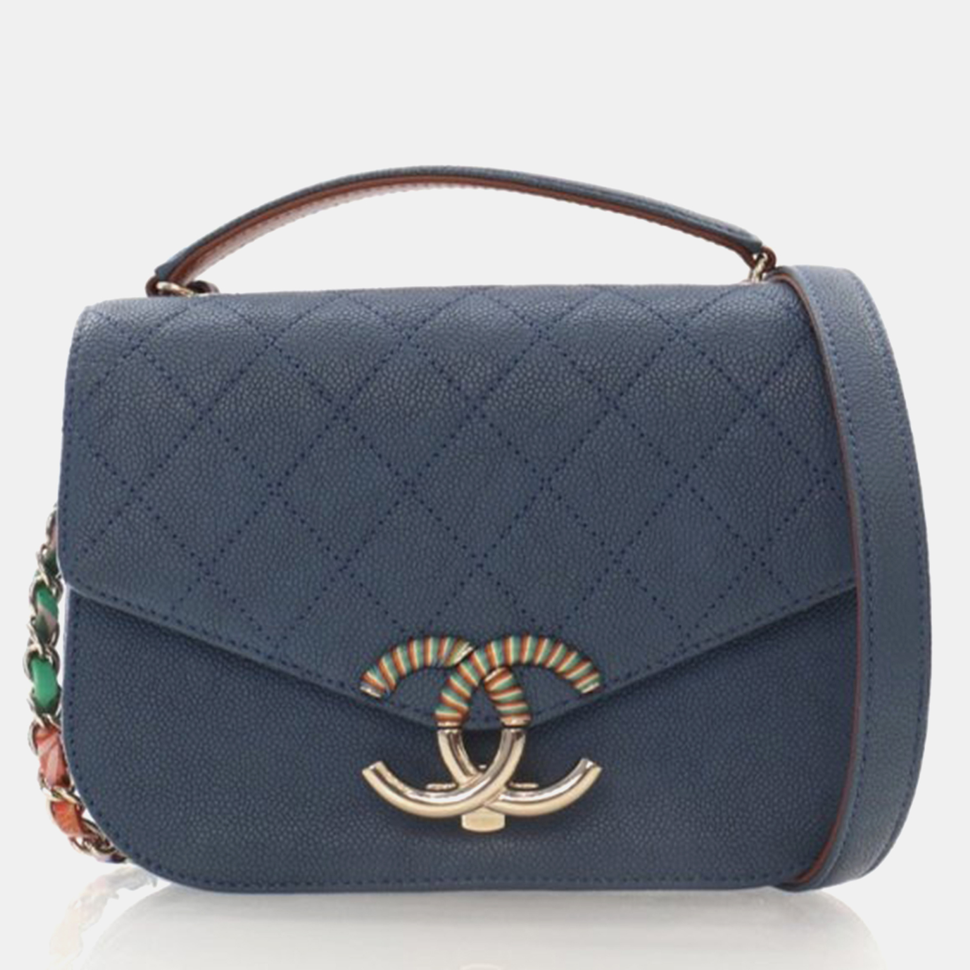 

Chanel Paris Cuba Thread Around Blue Caviar Leather Flap Bag