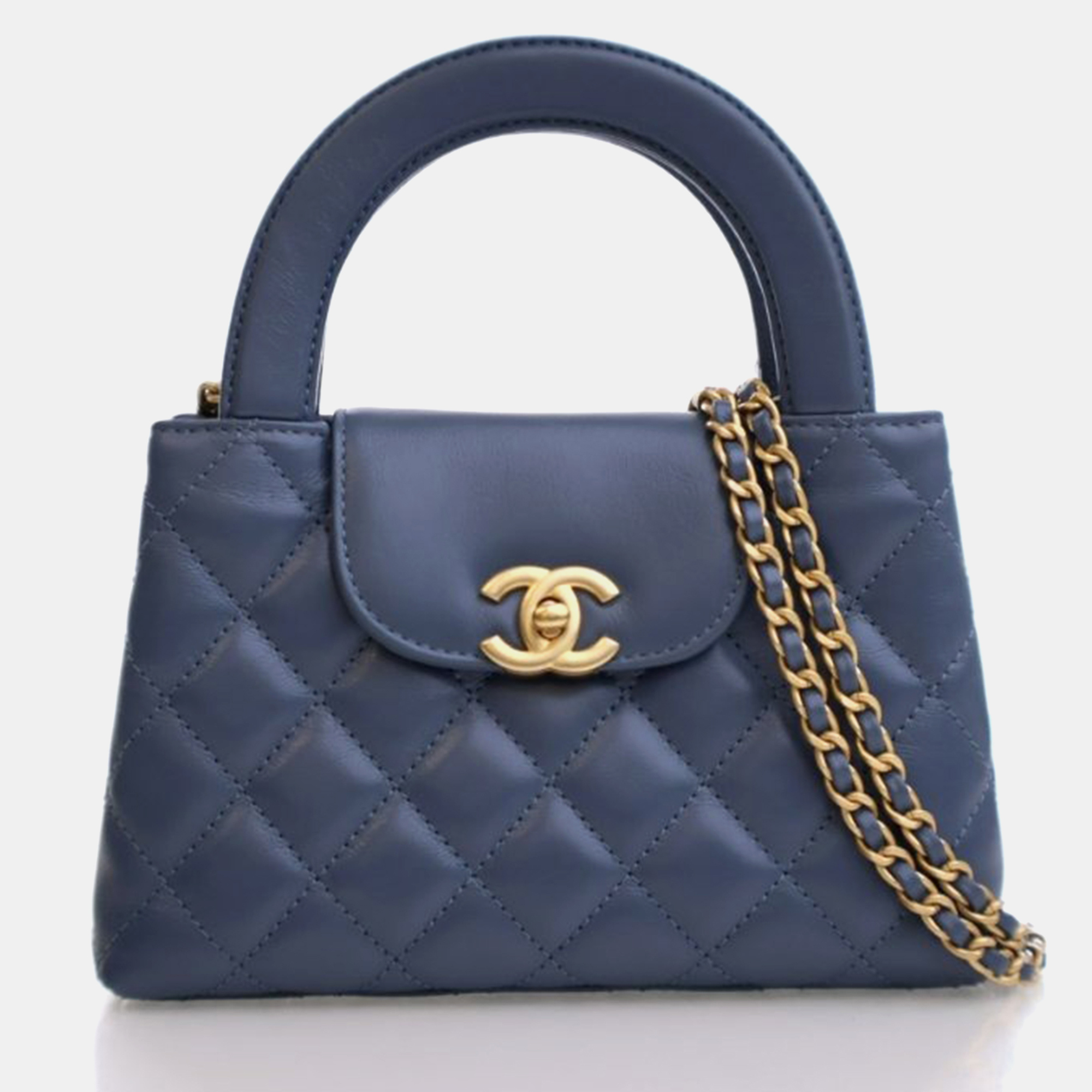 

Chanel Kelly Shopper Nano Blue Crinkled Calfskin Tote Bag