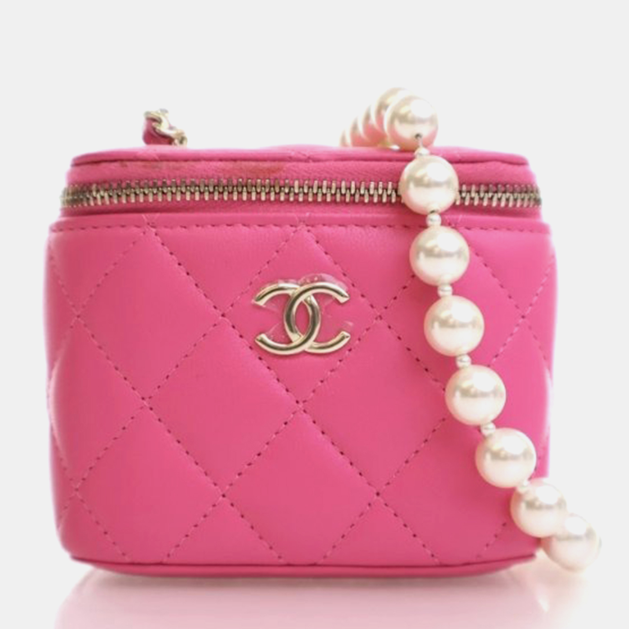 

Chanel Mini Pink Lambskin Vanity Case With Pearl