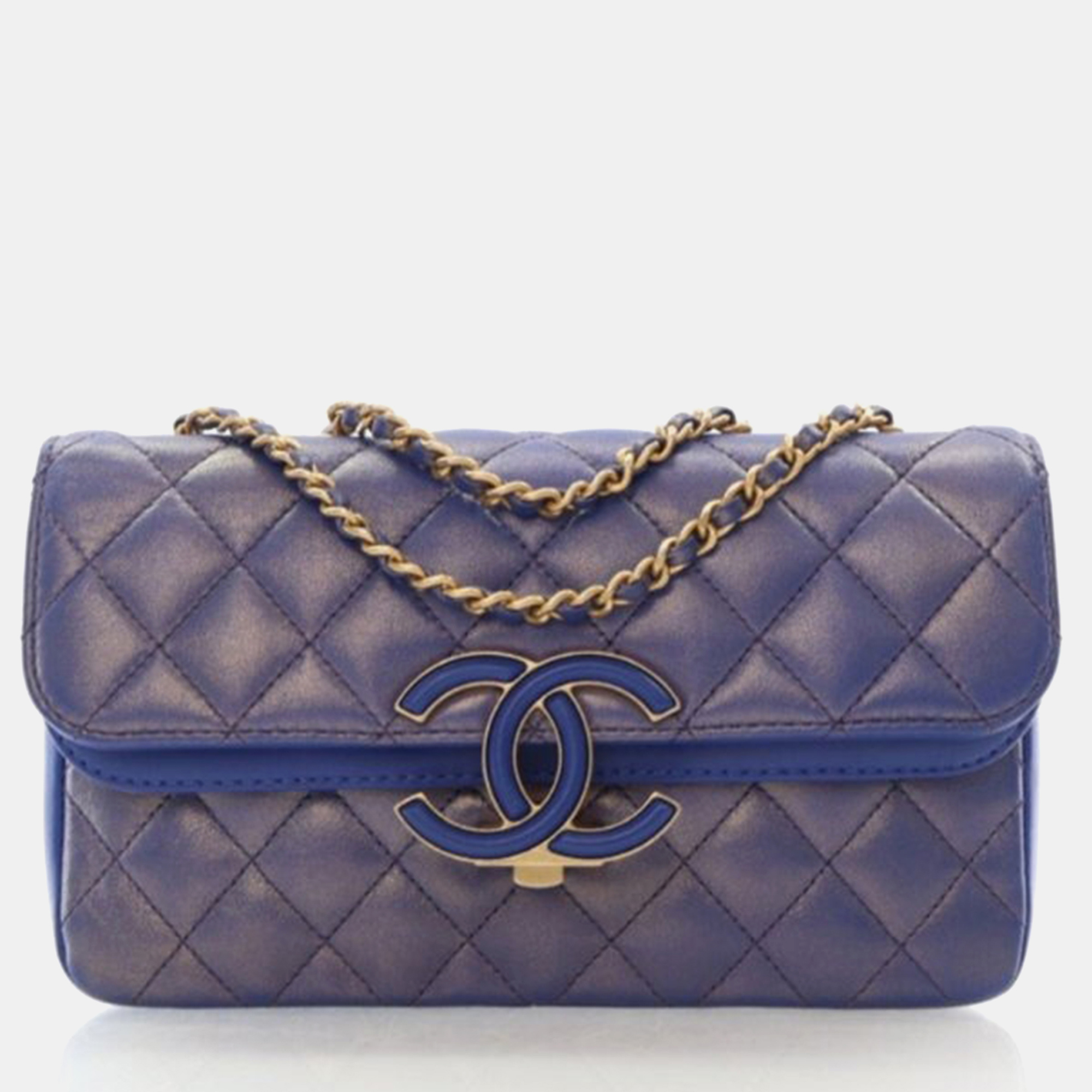 

Chanel CC Chic Small Blue Lambskin Double Flap Bag