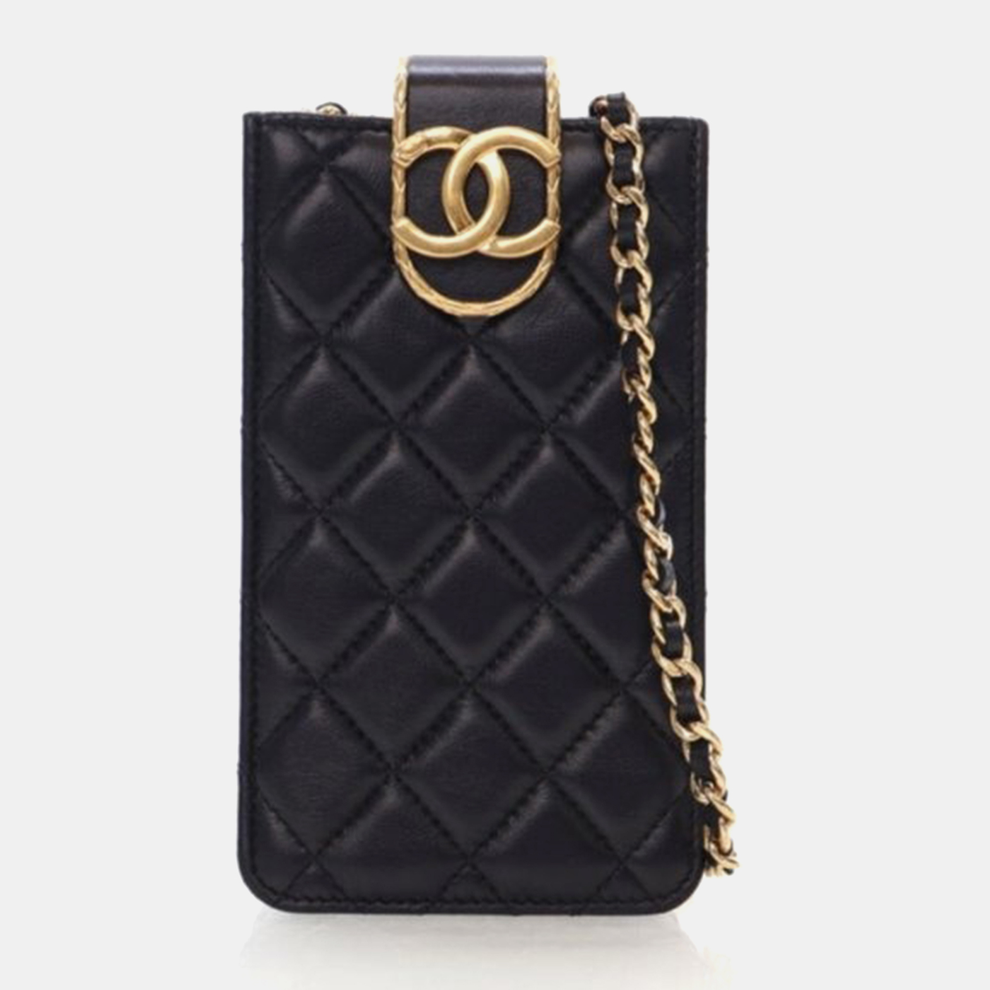 

Chanel Phone Holder Mini Black Lambskin Crossbody Bag