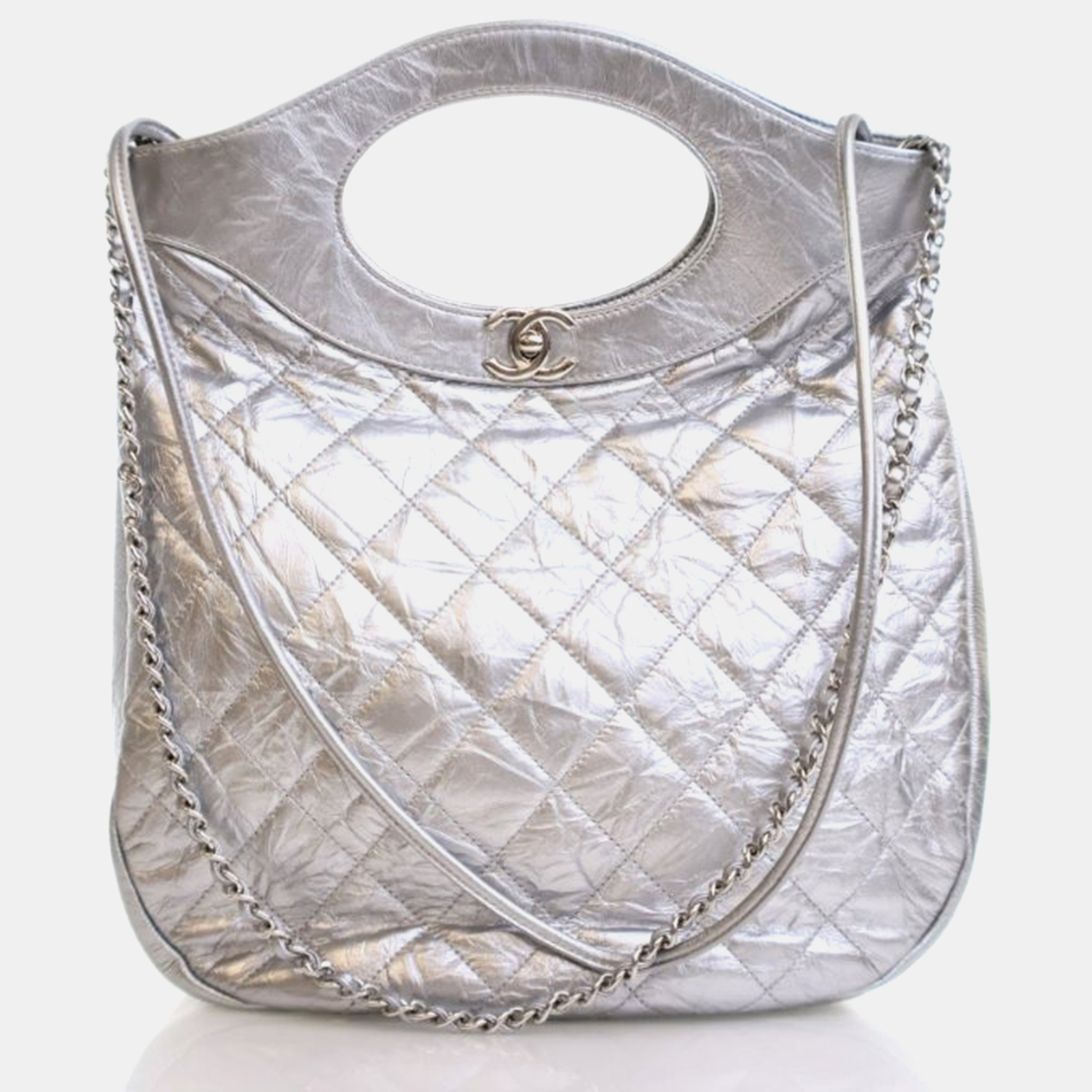 

Chanel 31 Silver Crinkled Calfskin Shoulder Bag