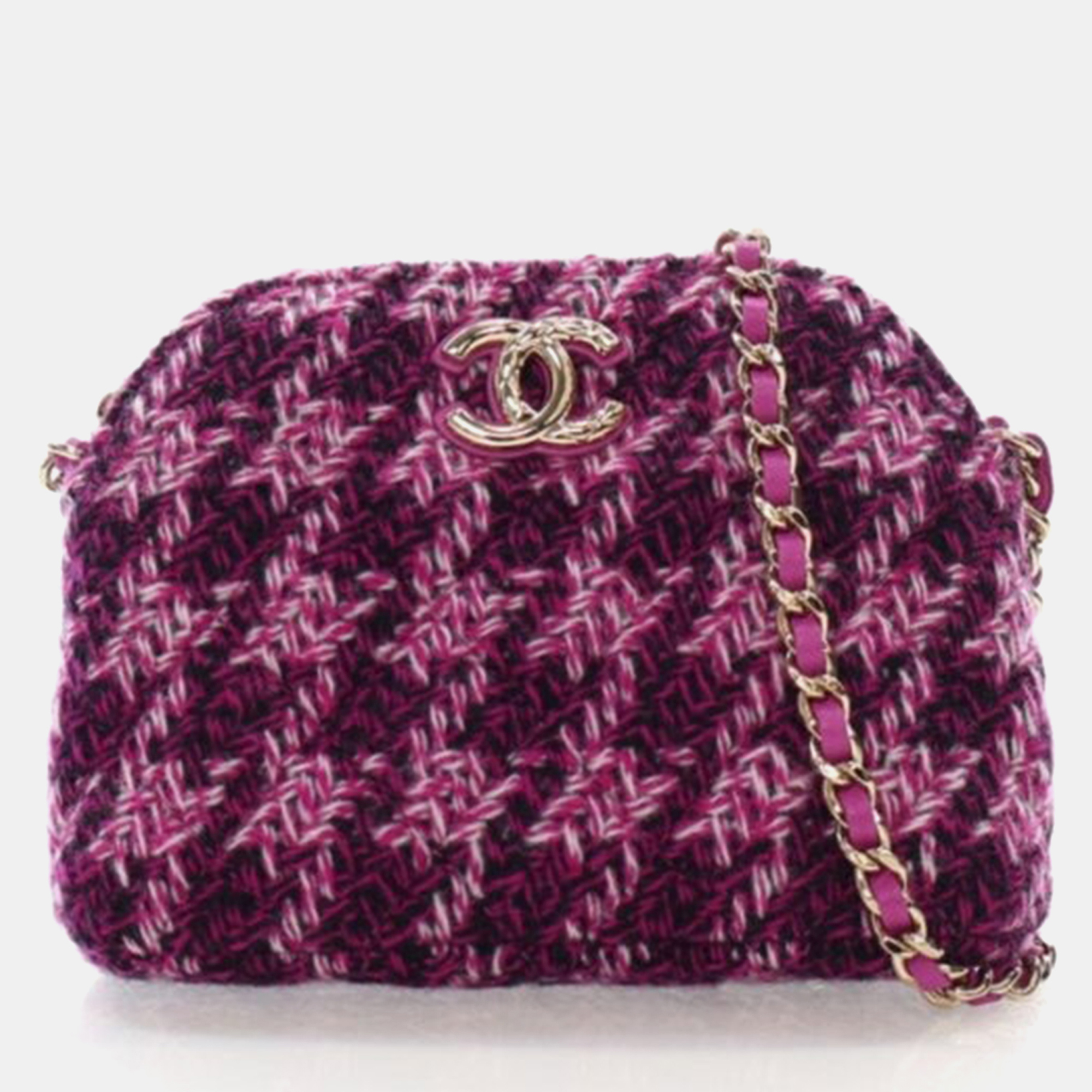 

Chanel Purple Tweed Houndstooth Clutch On Chain