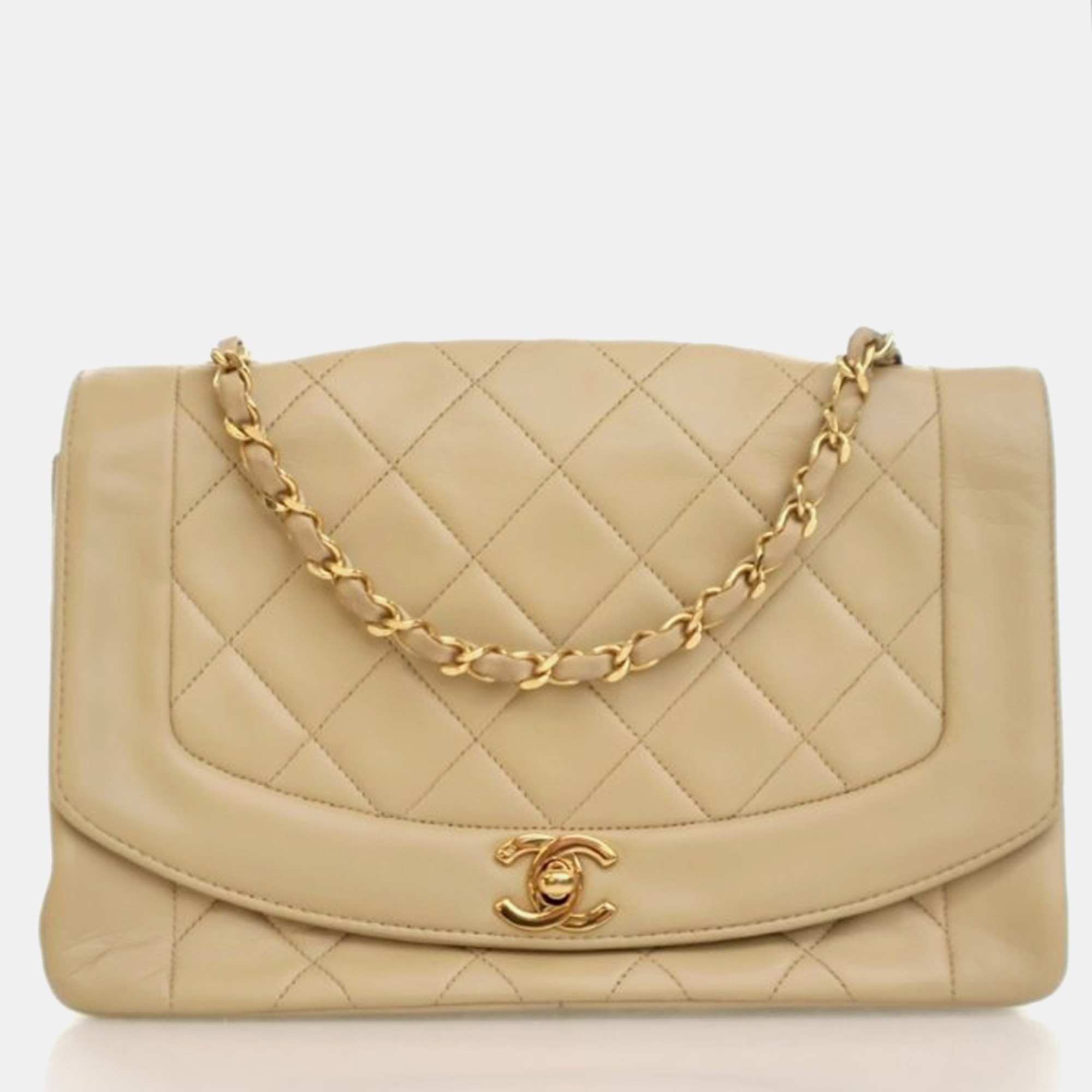 

Chanel Vintage Small Beige Lambskin Diana Flap Bag