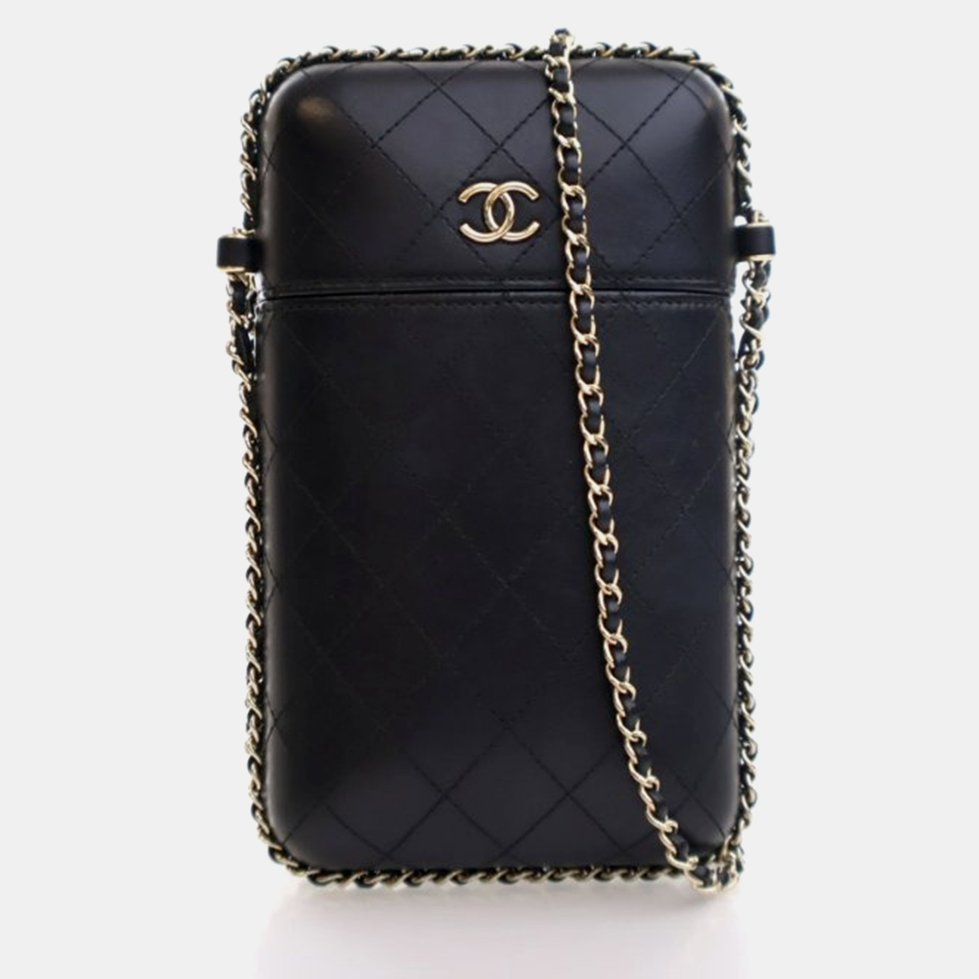 

Chanel Phone Holder Black Lambskin Chain Around Shoulder Bag