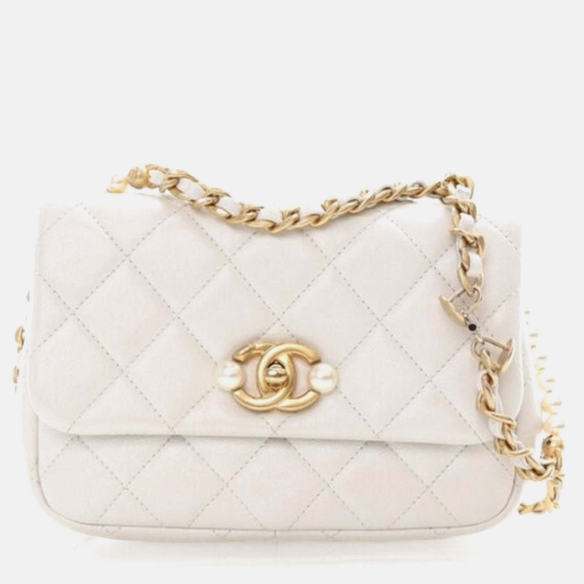 

Chanel Pearl Section Mini White Calfskin Flap Bag