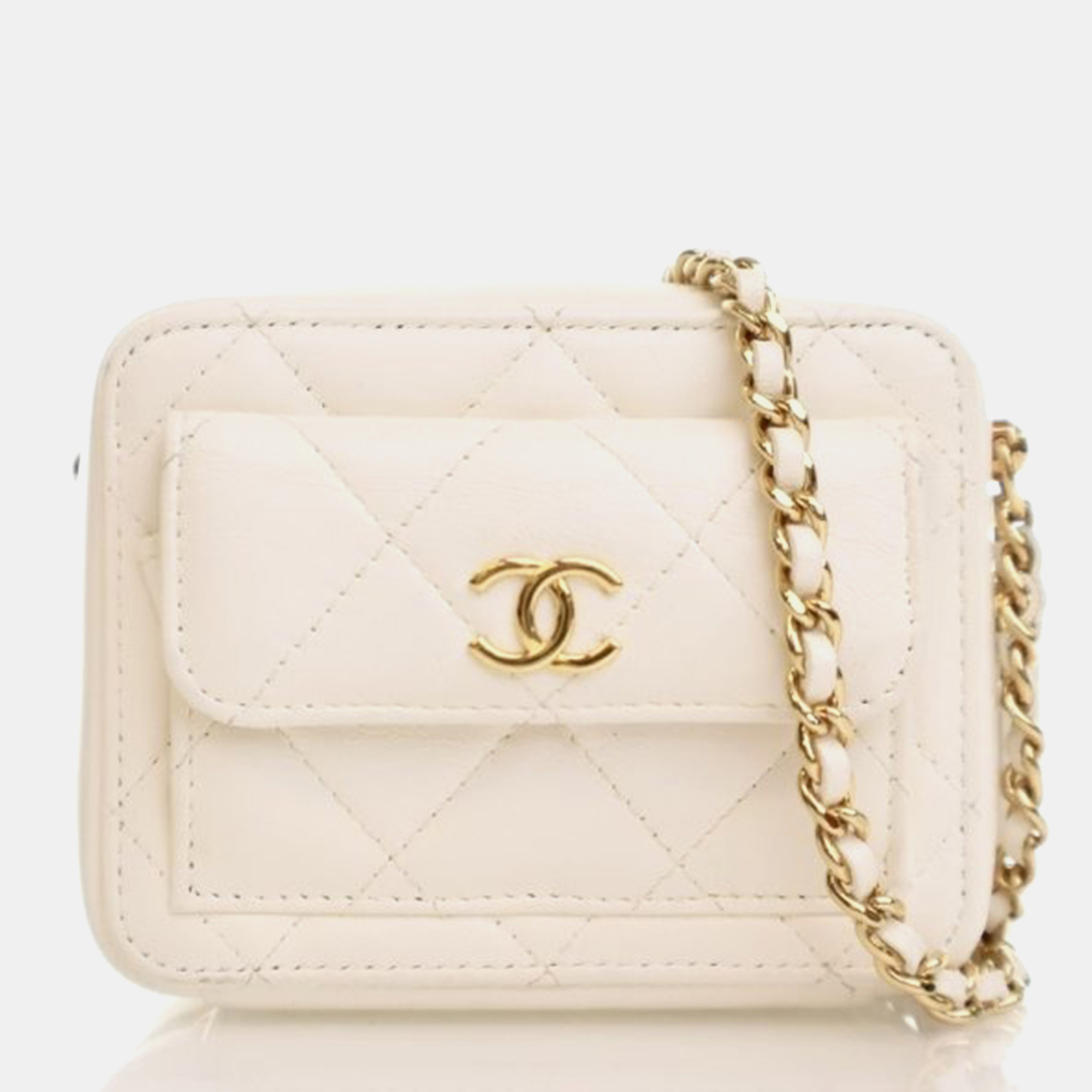 

Chanel Mini White Cream Lambskin Vanity Bag