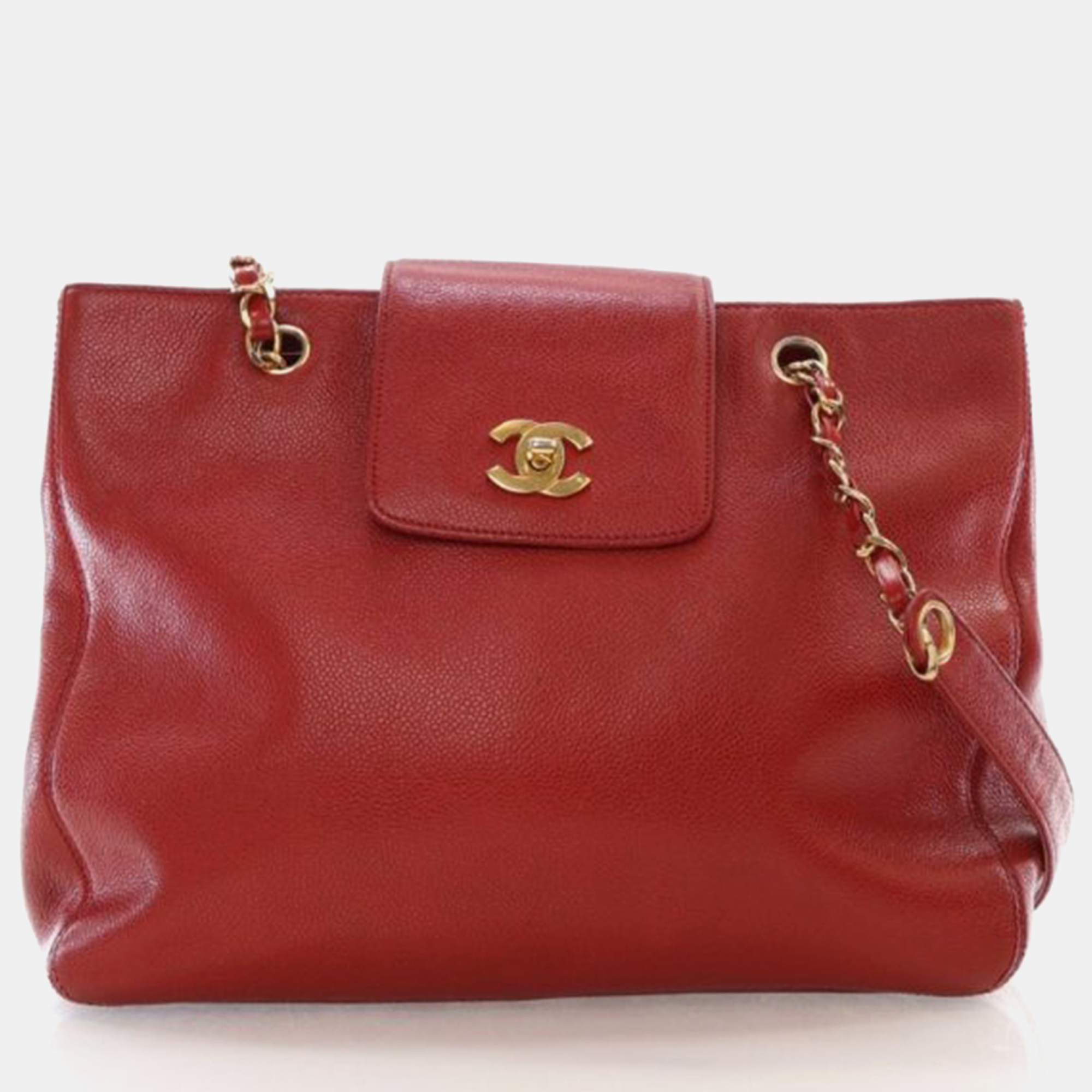 

Chanel Supermodel Vintage Red Caviar Leather Tote Bag