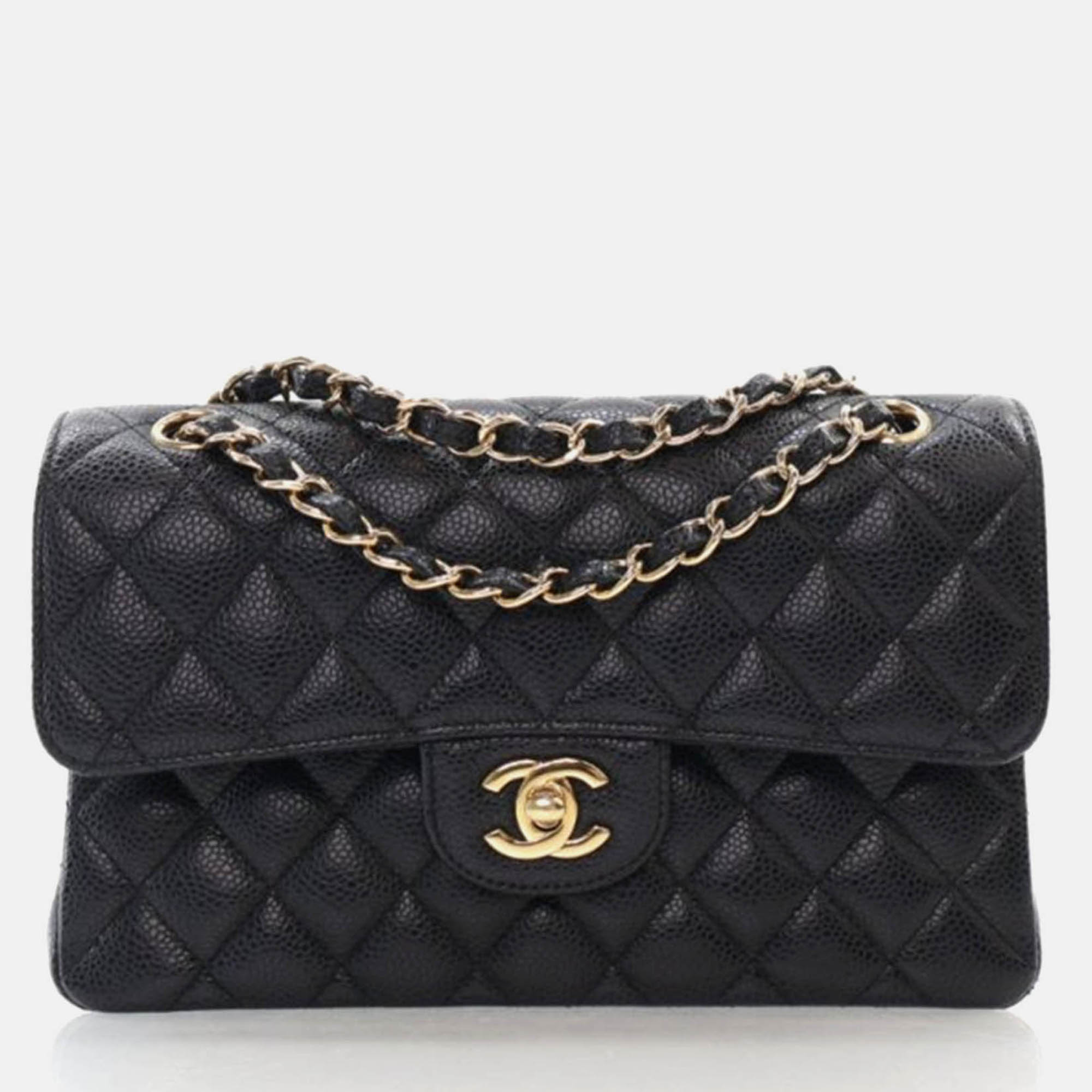 

Chanel Classic Double Flap Small Black Caviar Leather Shoulder Bag
