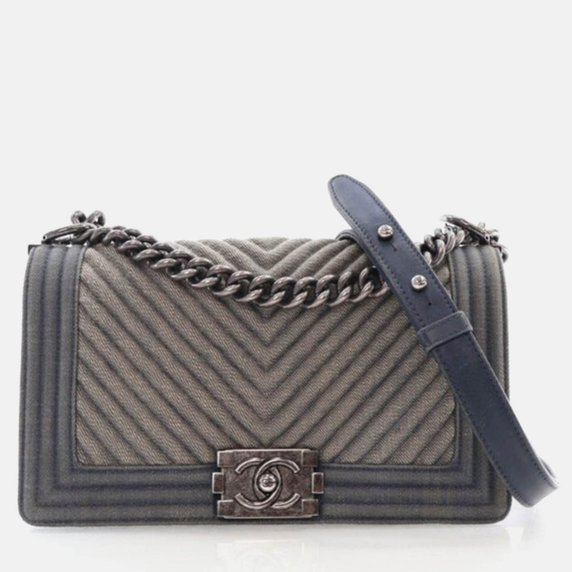 

Chanel Medium Blue Chevron Denim Boy Bag