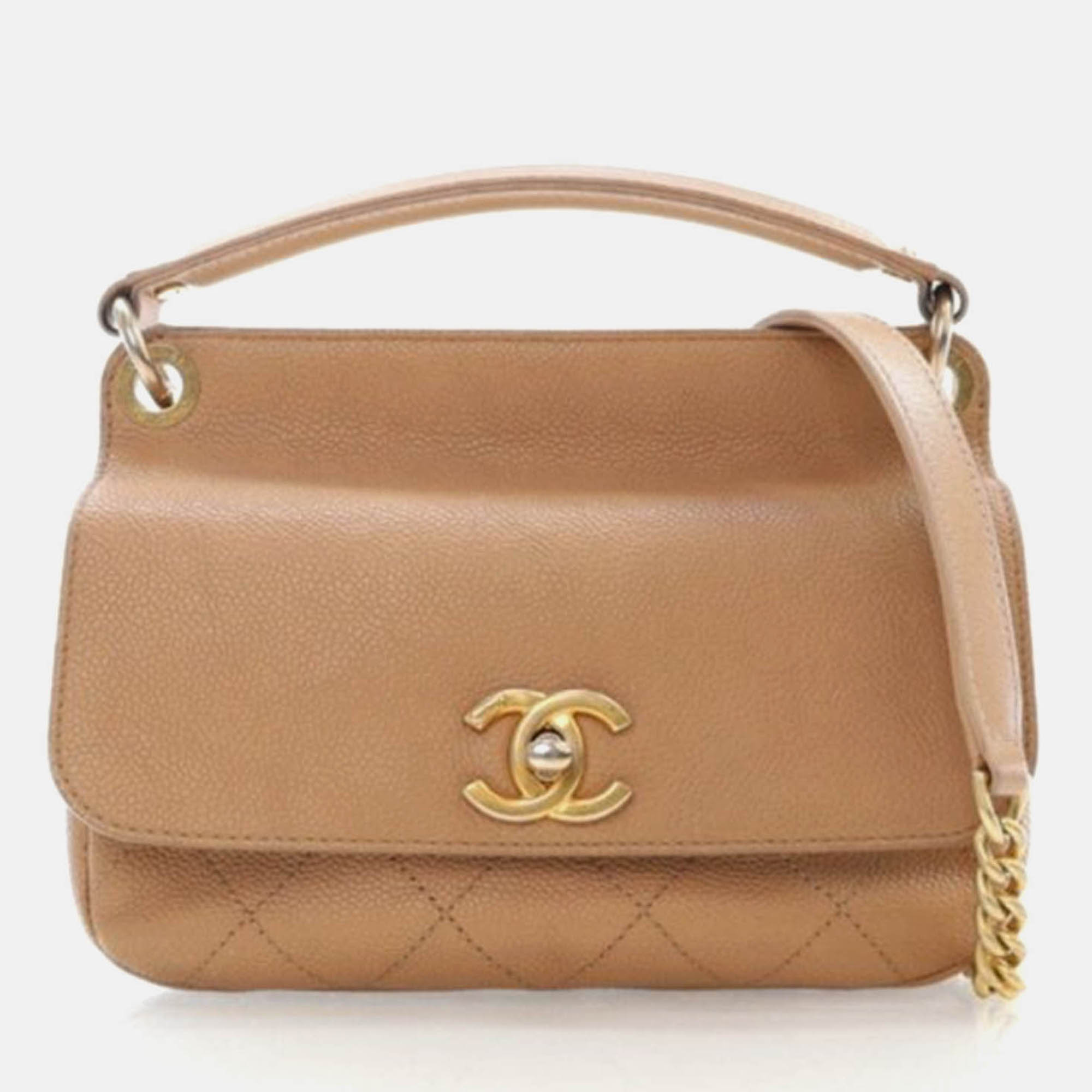 

Chanel CC Lock Mini Beige Caviar Top Handle Flap Bag