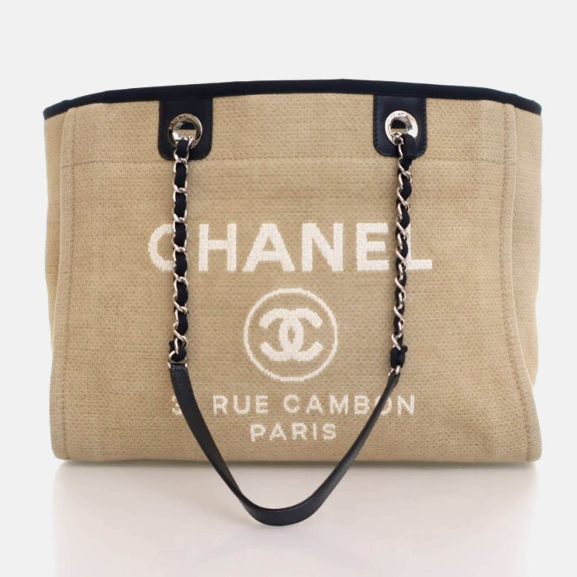 

Chanel Deauville Small Beige Canvas Tote Bag
