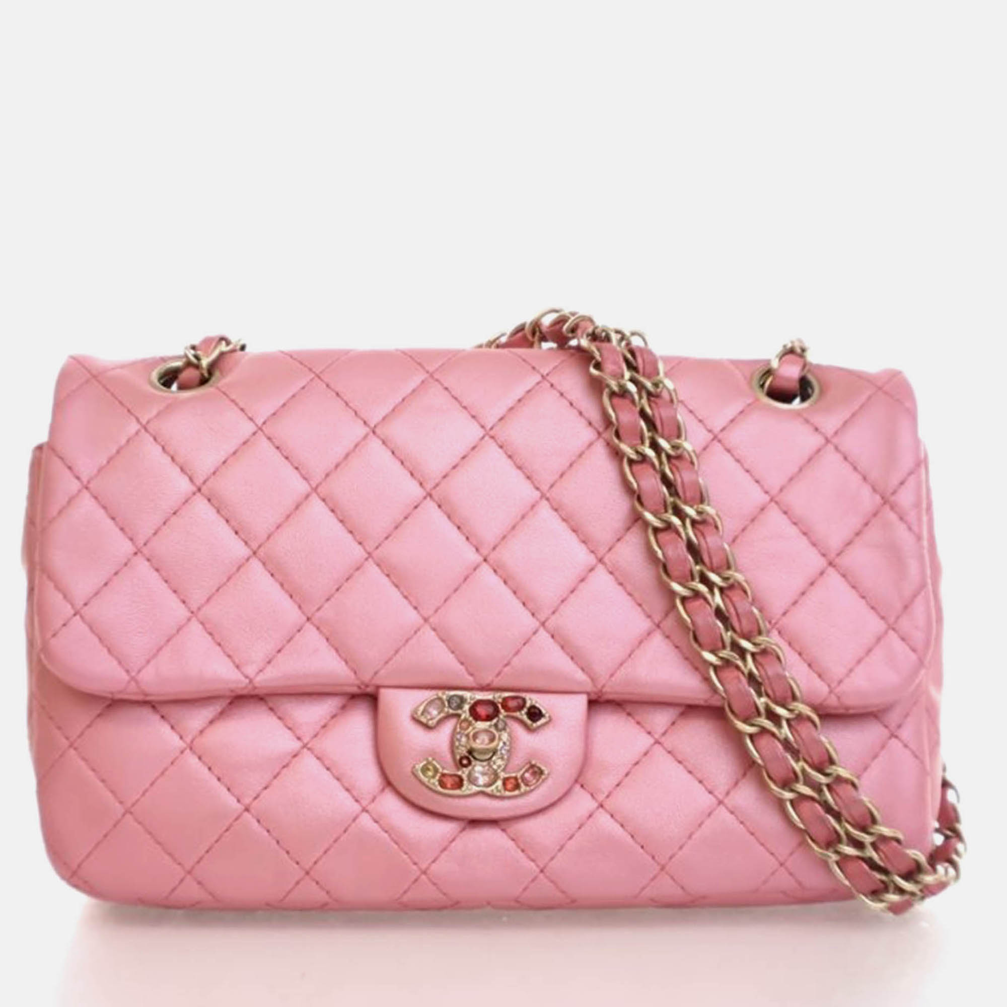 

Chanel Precious Jewel Medium Pink Lambskin Single Flap Bag