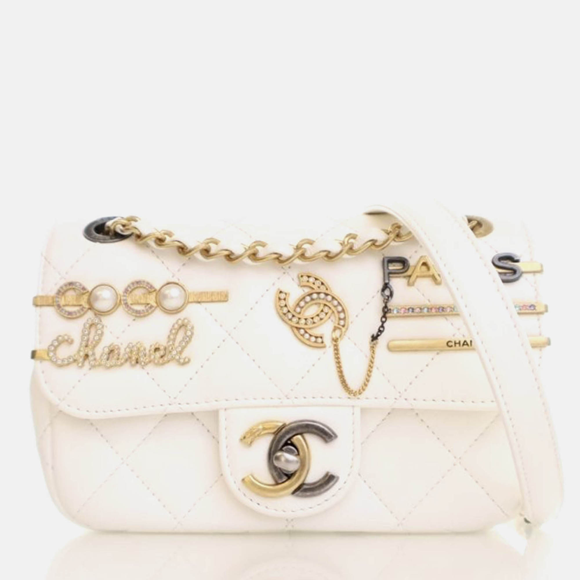 

Chanel Coco Clips Mini White Lambskin Quilted Flap Bag