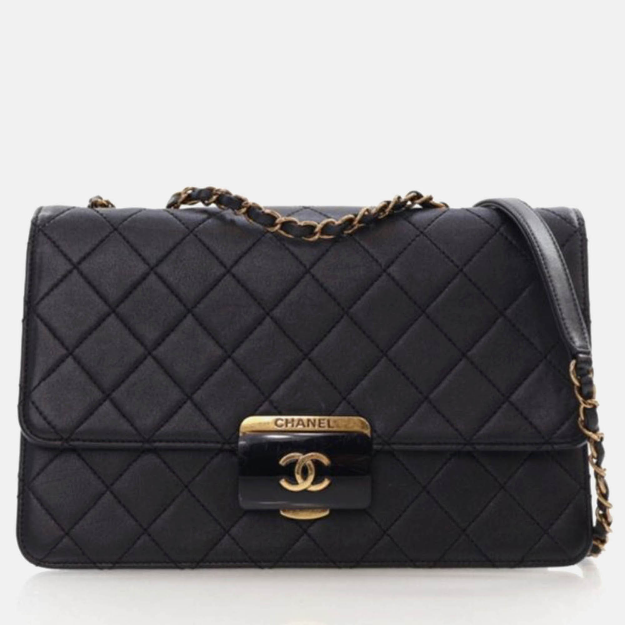 

Chanel Beauty Lock Large Black Sheepskin Flap Bag