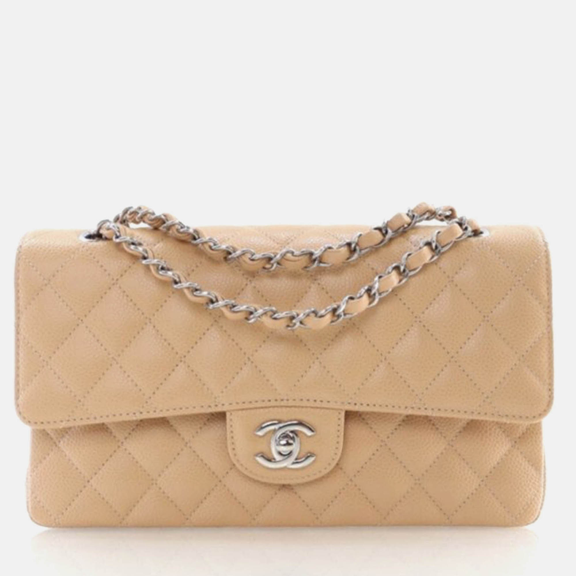 

Chanel Classic Double Flap Medium Beige Caviar Leather Shoulder Bag