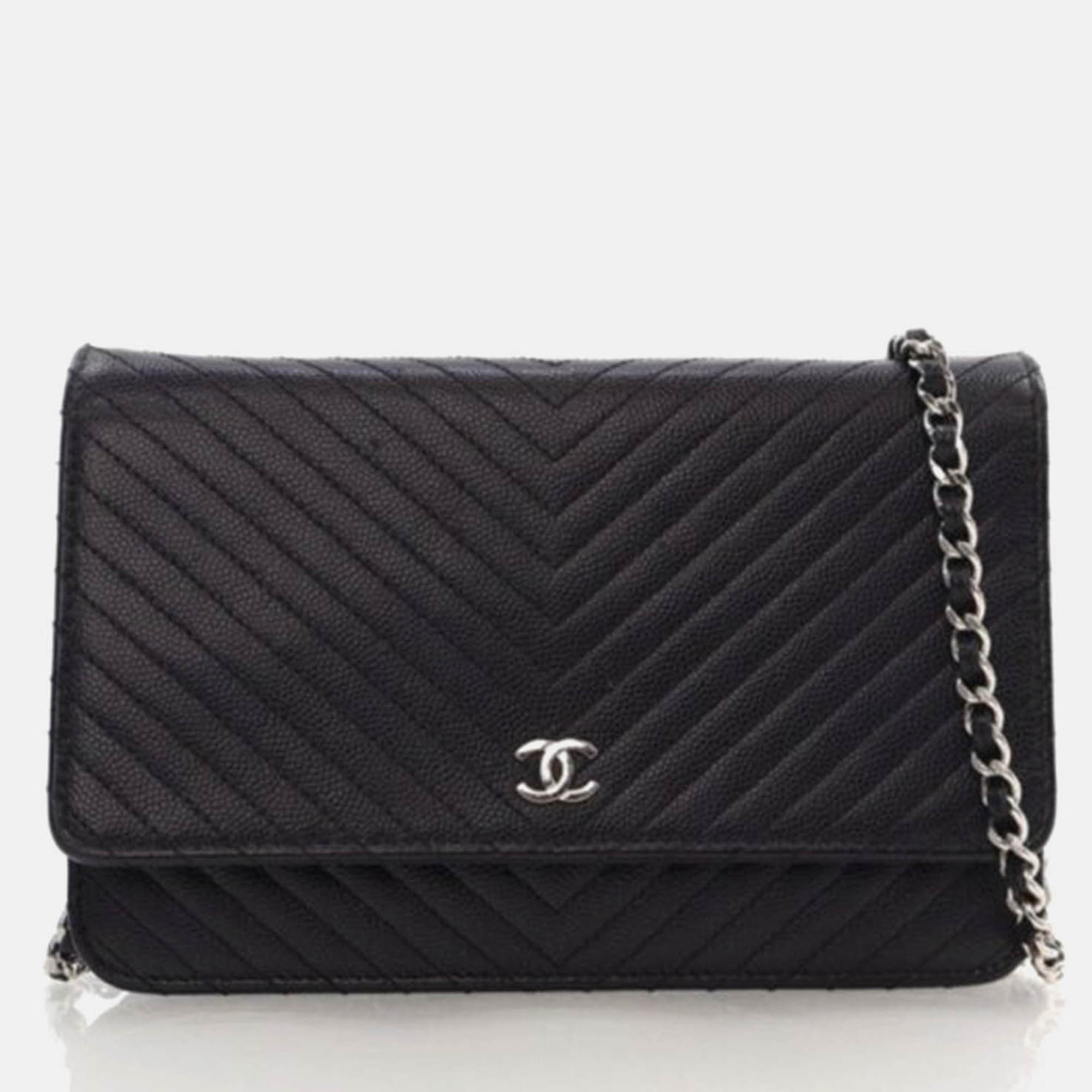 

Chanel Black Caviar Chevron Wallet On Chain