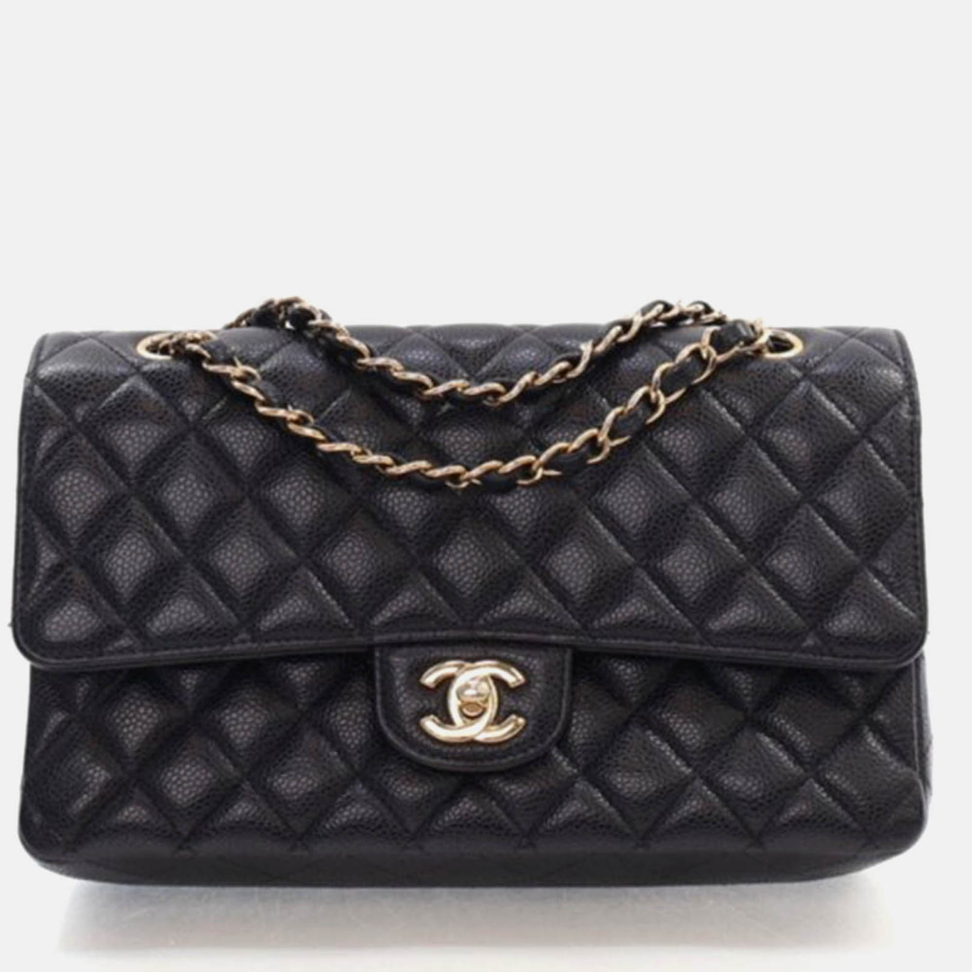 

Chanel Classic Double Flap Medium Black Caviar Leather Shoulder Bag