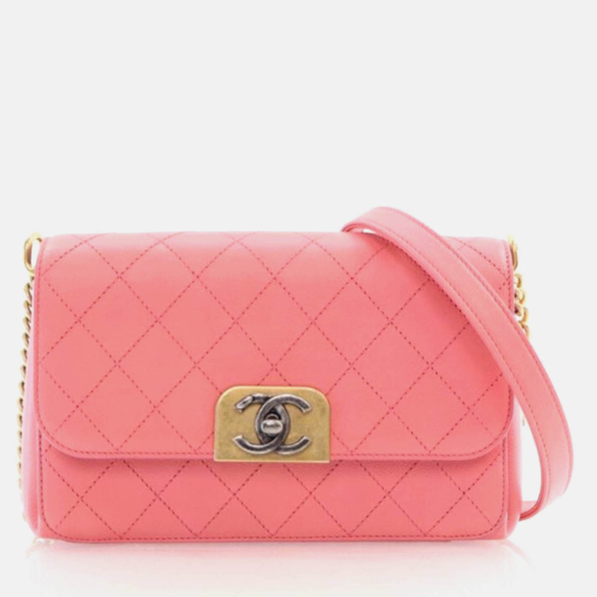 

Chanel Straight Lines Flap Pink Calfskin Shoulder Bag