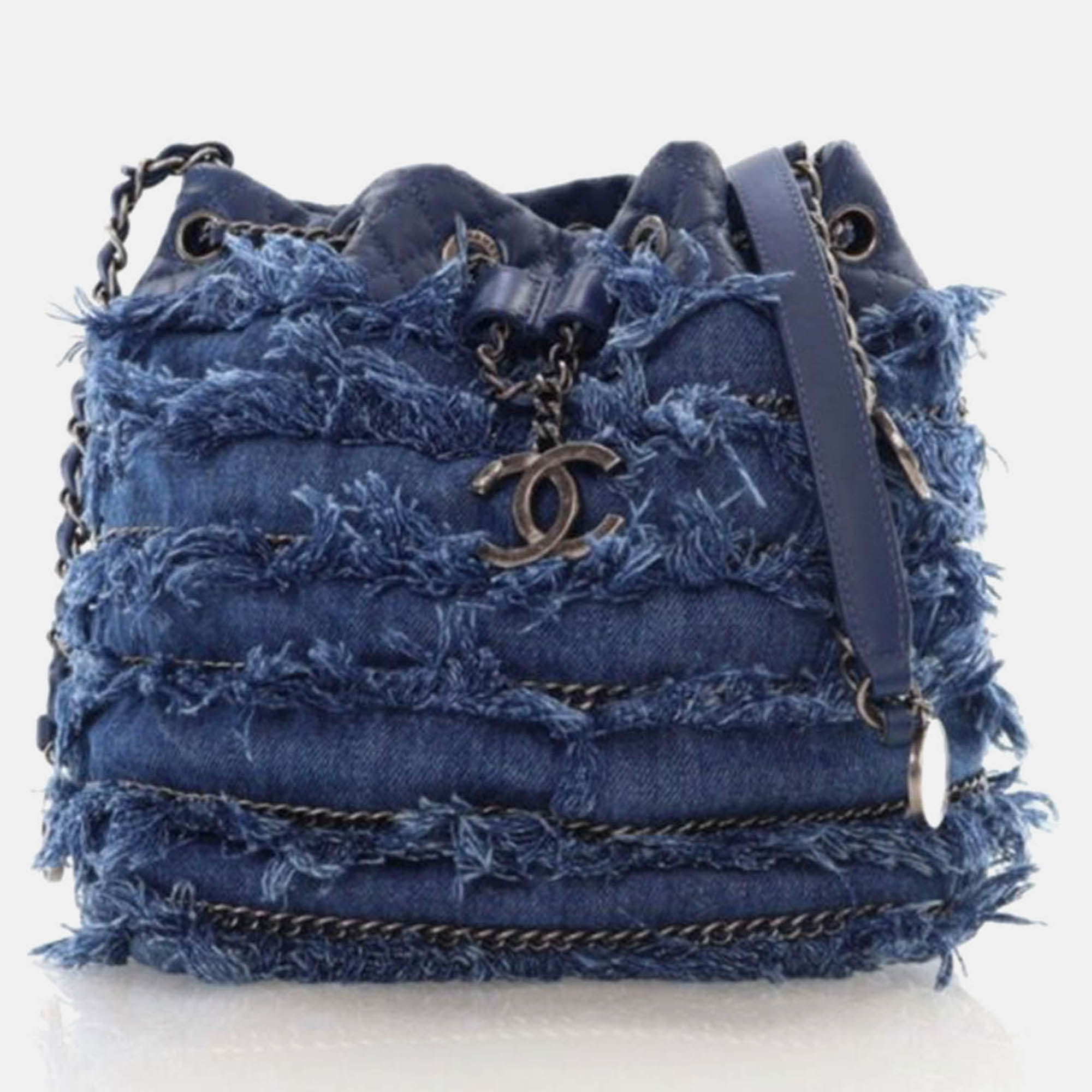 

Chanel Paris Salzburg Edelweiss Blue Denim Lambskin Bucket Bag