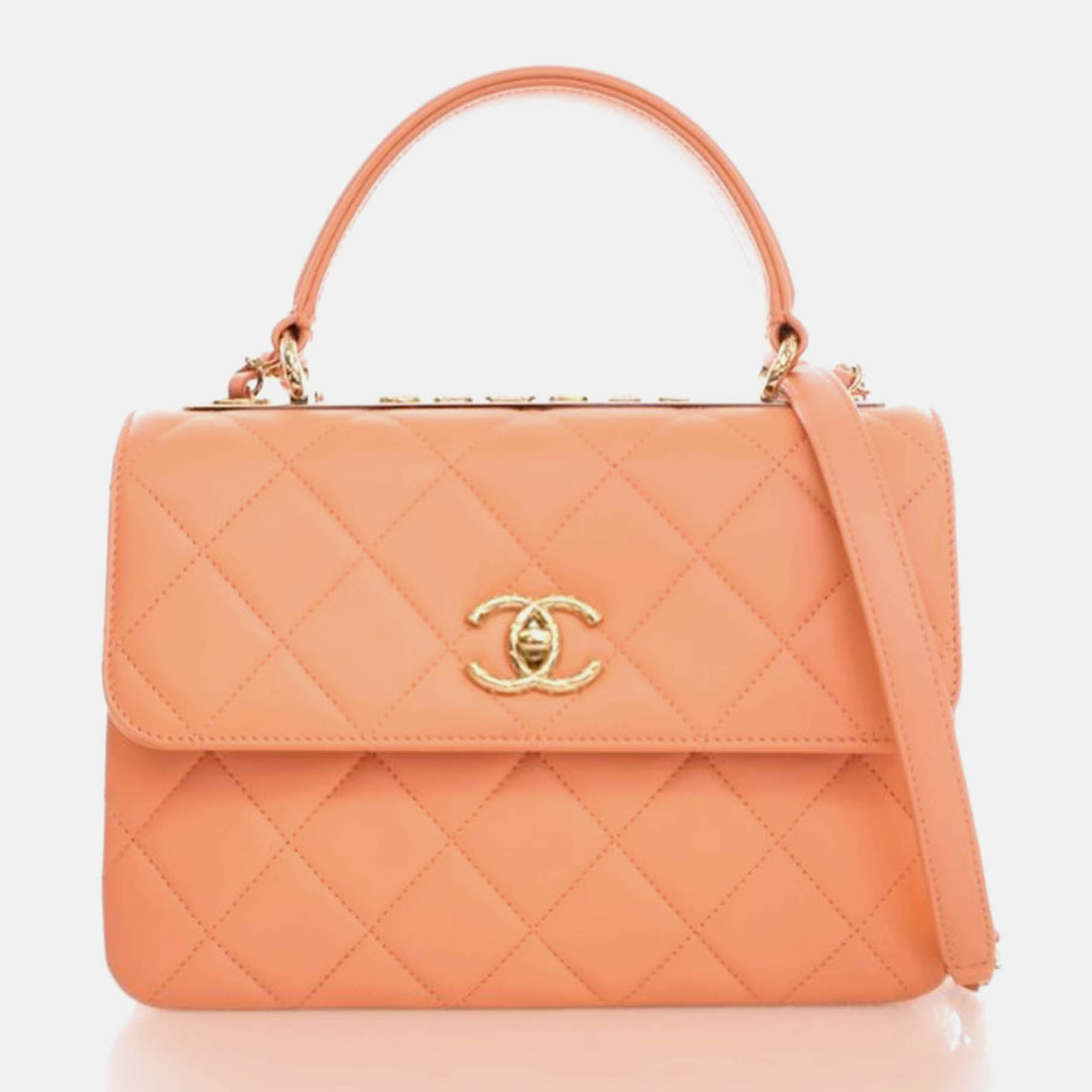 

Chanel Small Orange Lambskin Trendy CC Top Handle Bag