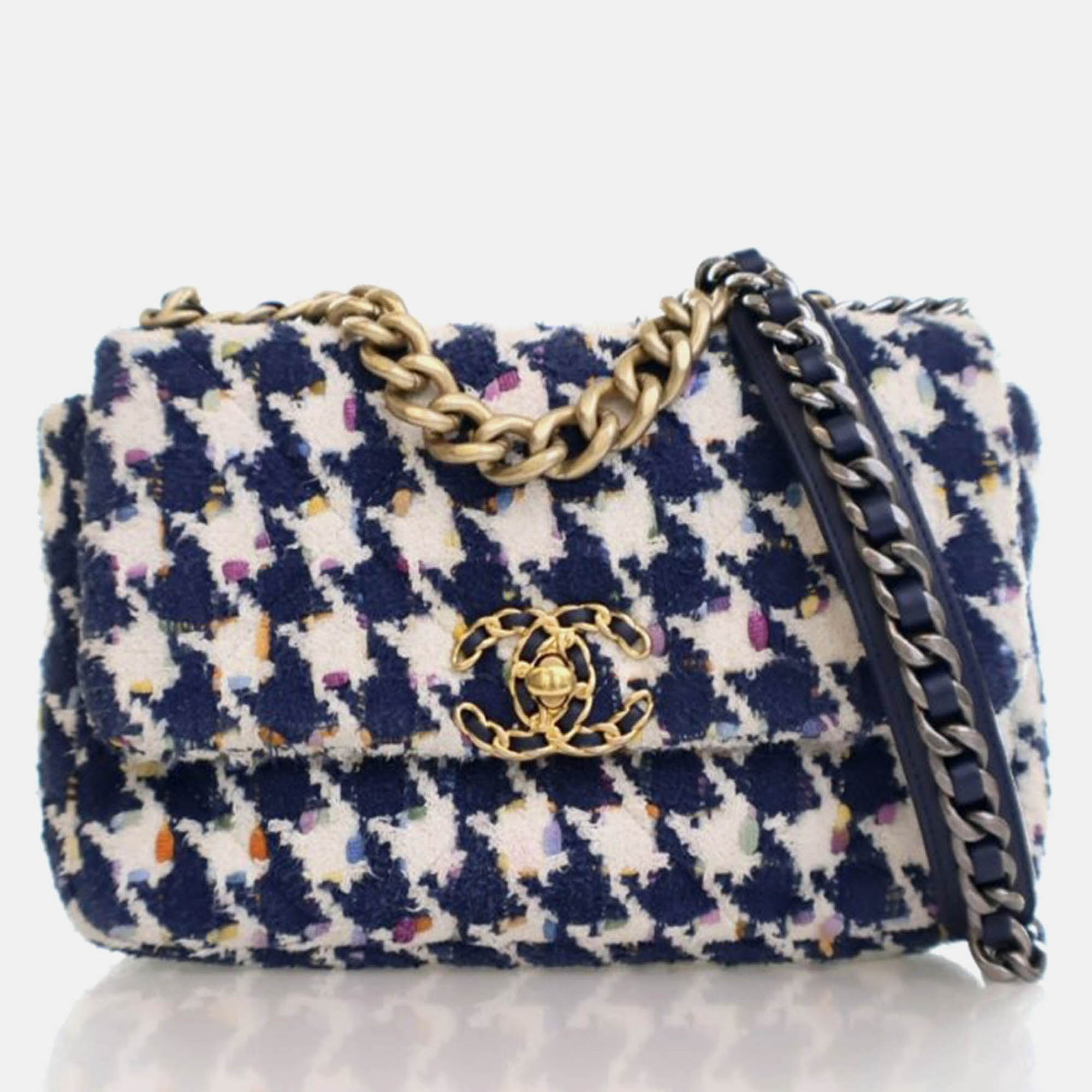 

Chanel 19 Flap Medium Blue White Multicolor Tweed Shoulder Bag