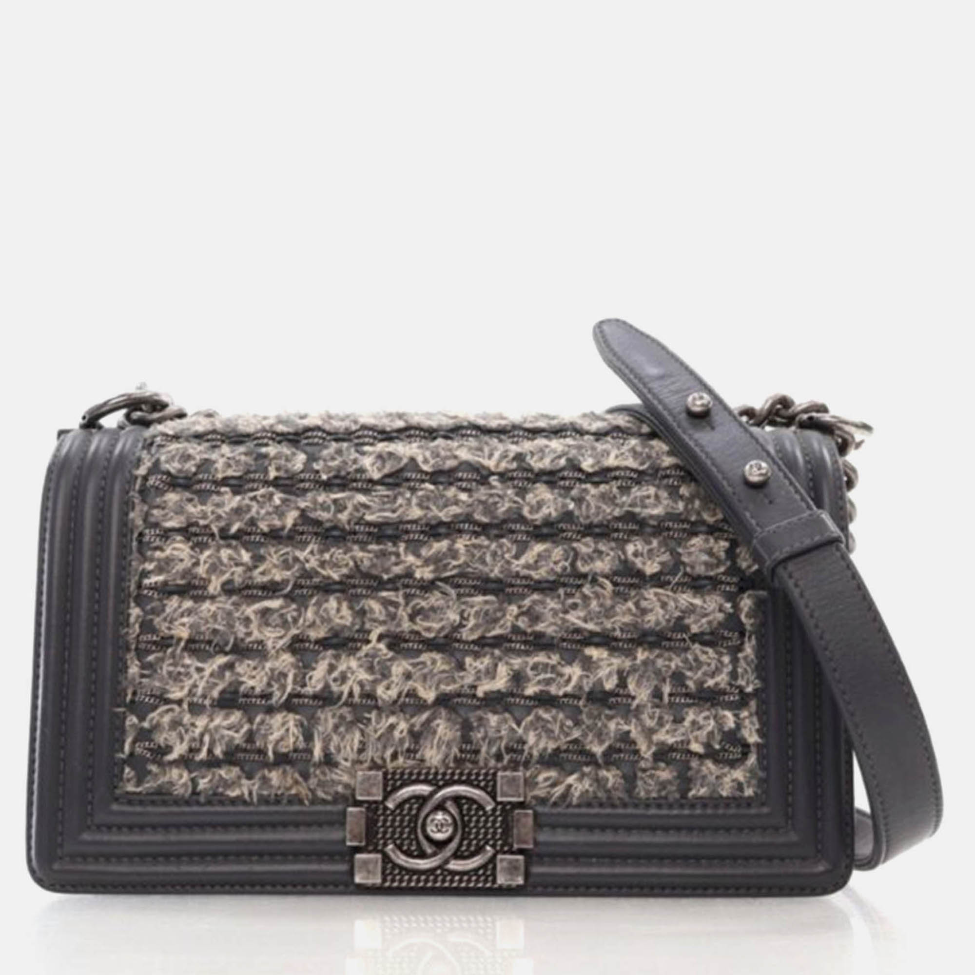 

Chanel Medium Grey Braided Tweed Calfskin Boy Bag