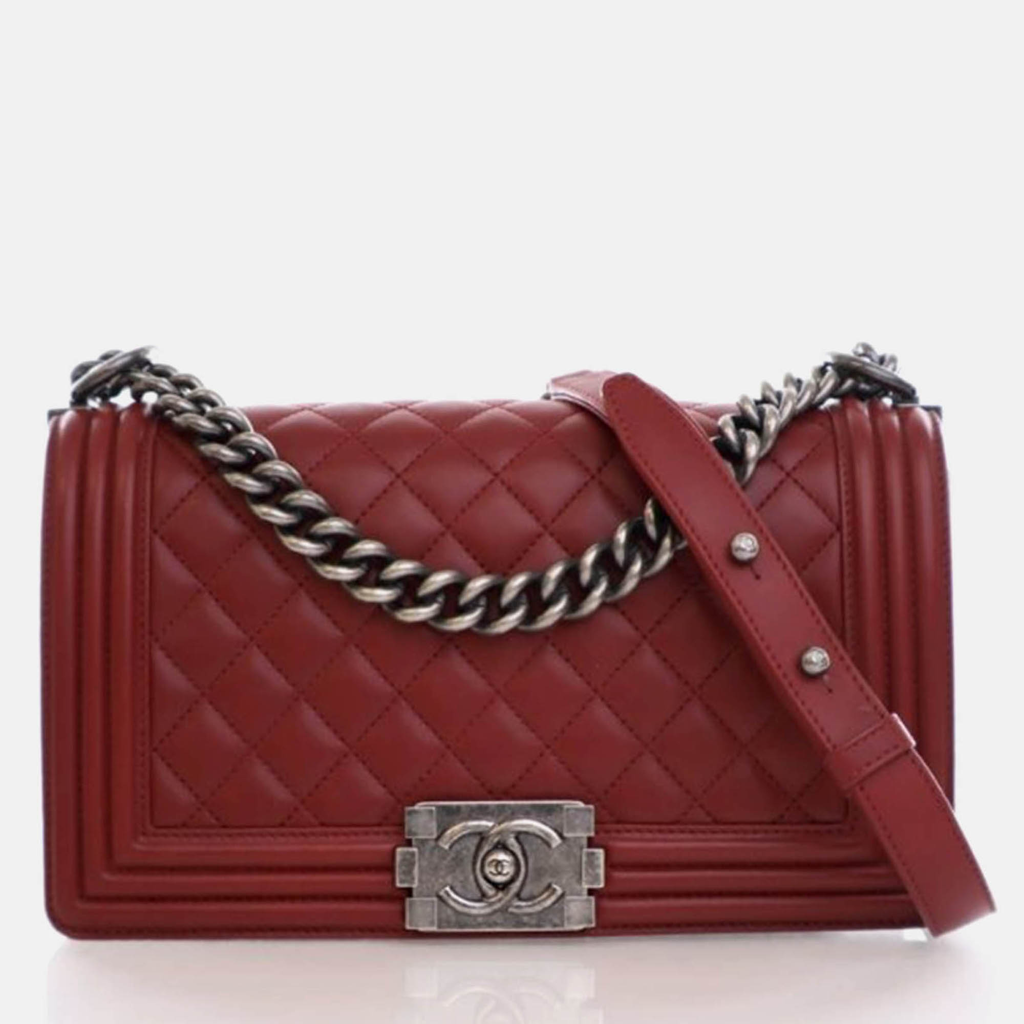 

Chanel Boy Medium Red Lambskin Shoulder Bag