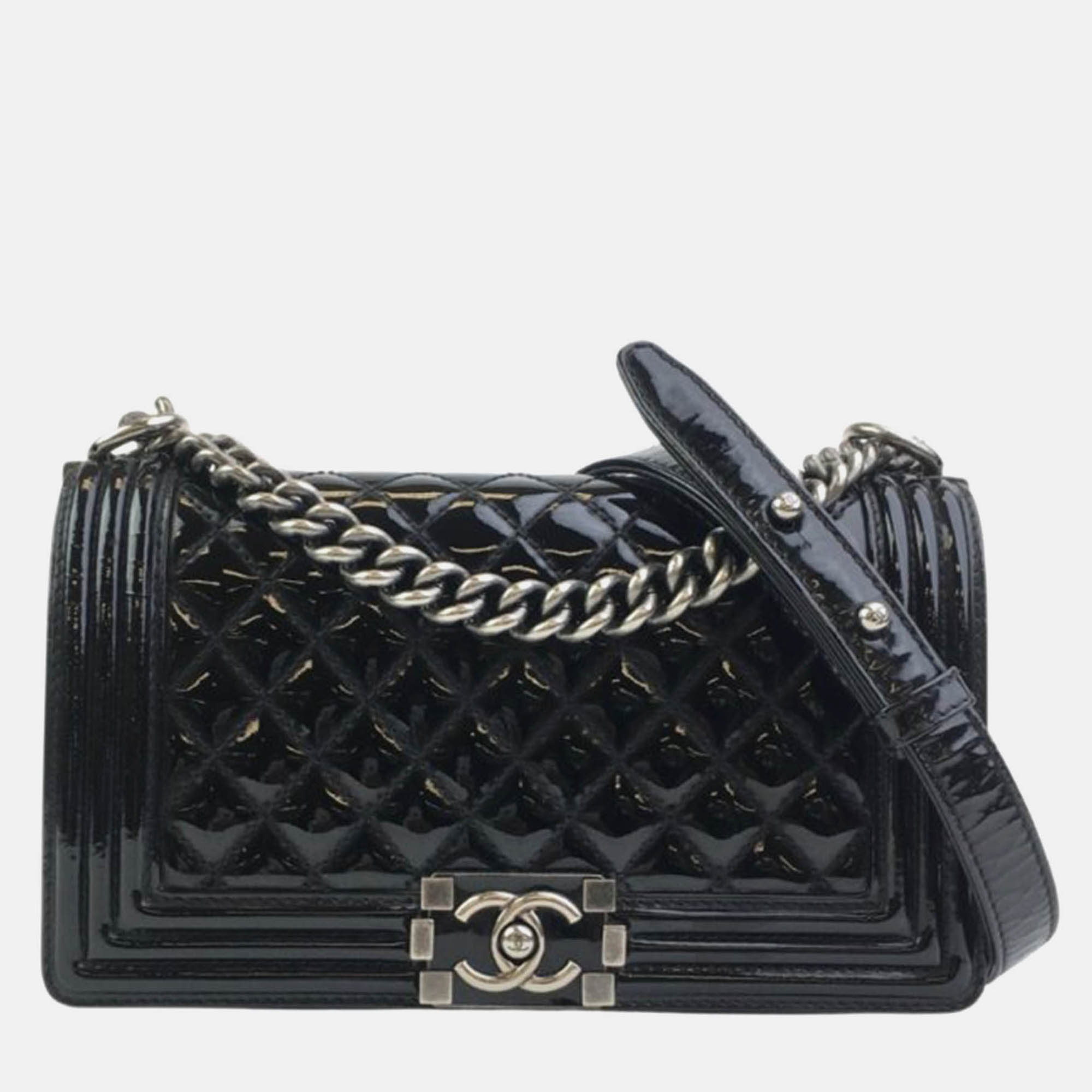 

Chanel Boy Medium Black Patent Leather Shoulder Bag