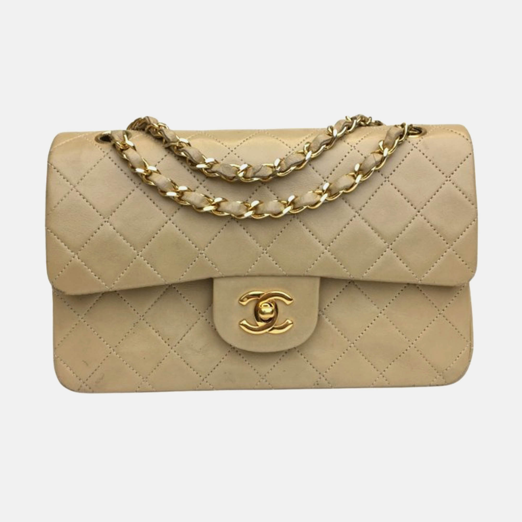 

Chanel Classic Double Flap Small Beige Lambskin Shoulder Bag